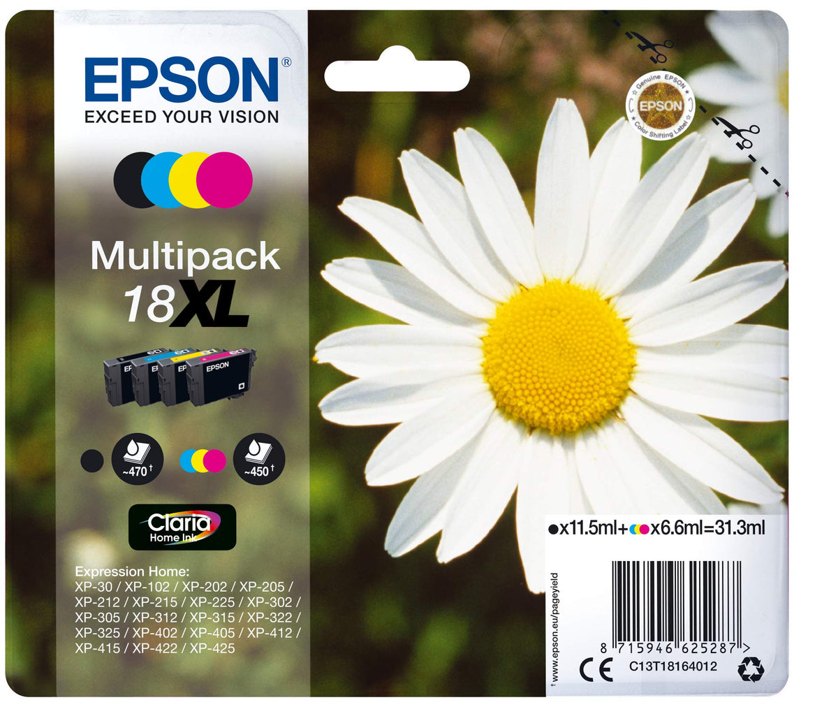 EPSON 3LB 18XL ink cartridge black and tri-colour high capacity 31.3ml 1-pack RF-AM blister multi tag w/s