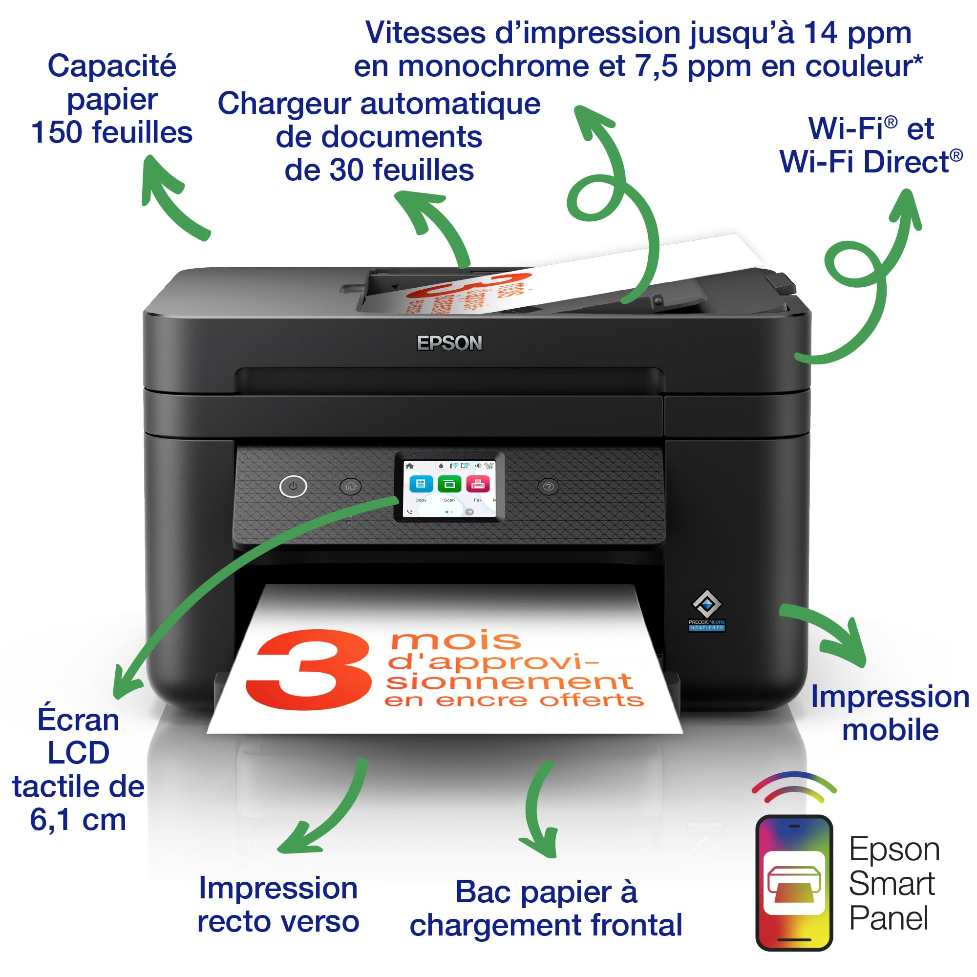 EPSON WorkForce WF-2960DWF MFP colour ink-jet A4 210x297mm A4 14ppm print 150 sheets USB 2.0 LAN Wi-Fi