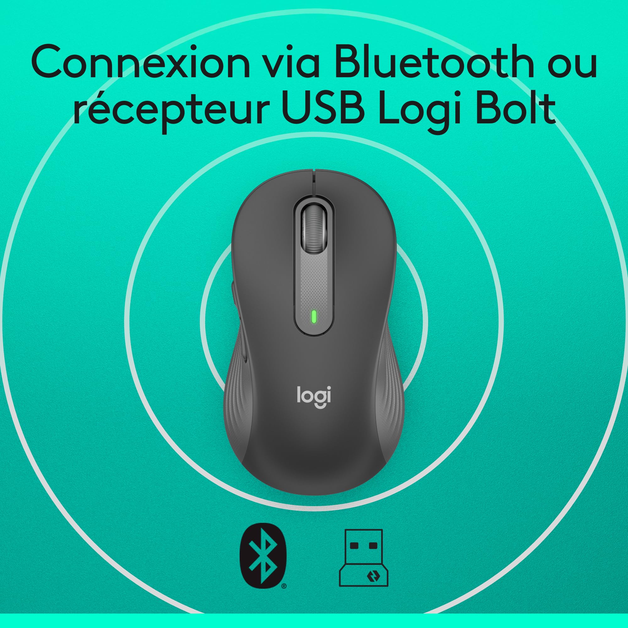 LOGITECH Signature M650 L Mouse large size optical 5 buttons wireless Bluetooth 2.4 GHz Bolt USB receiver graphite