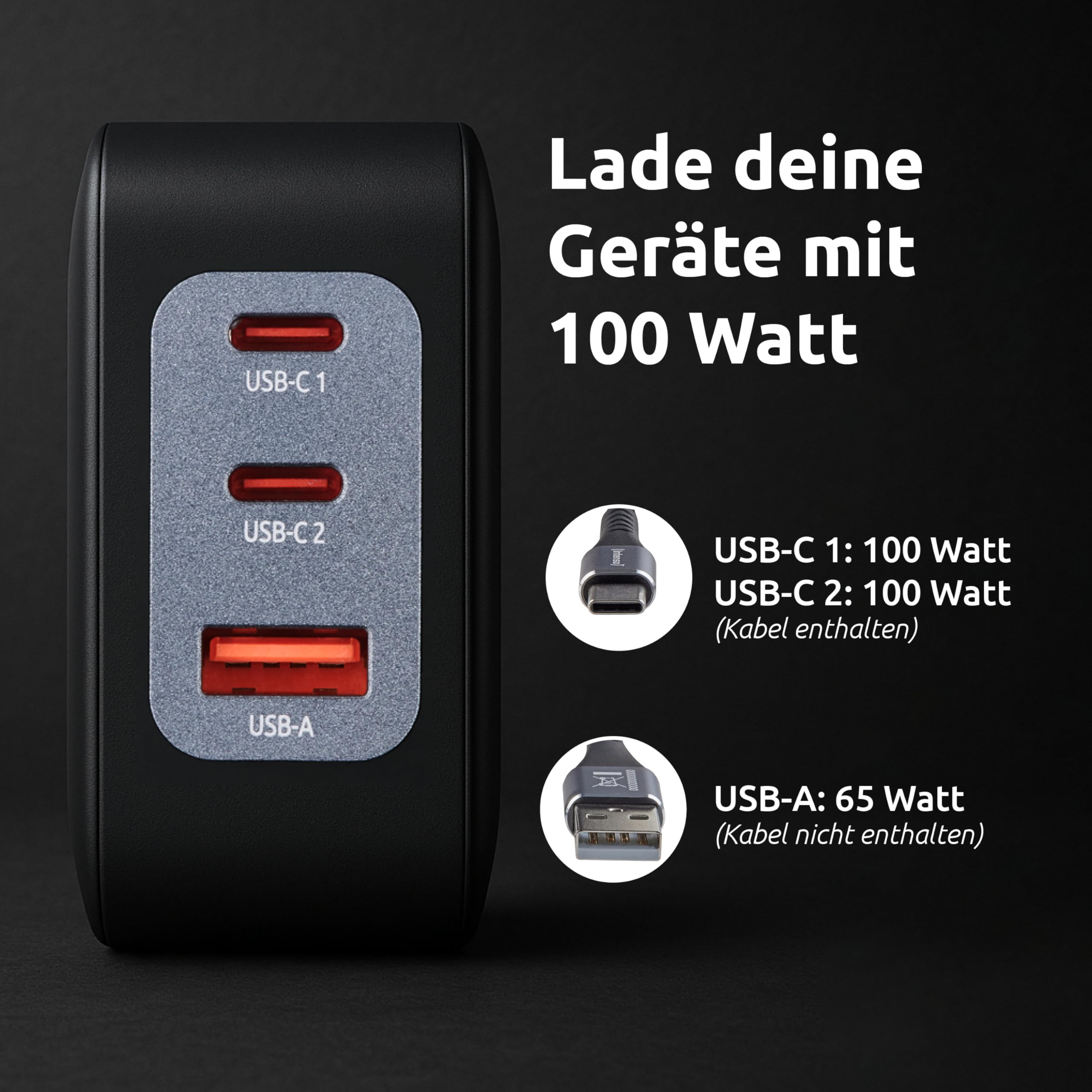 CHARGEUR SECTEUR USB TYPE C 100 W AVEC CORDON 2,0 M