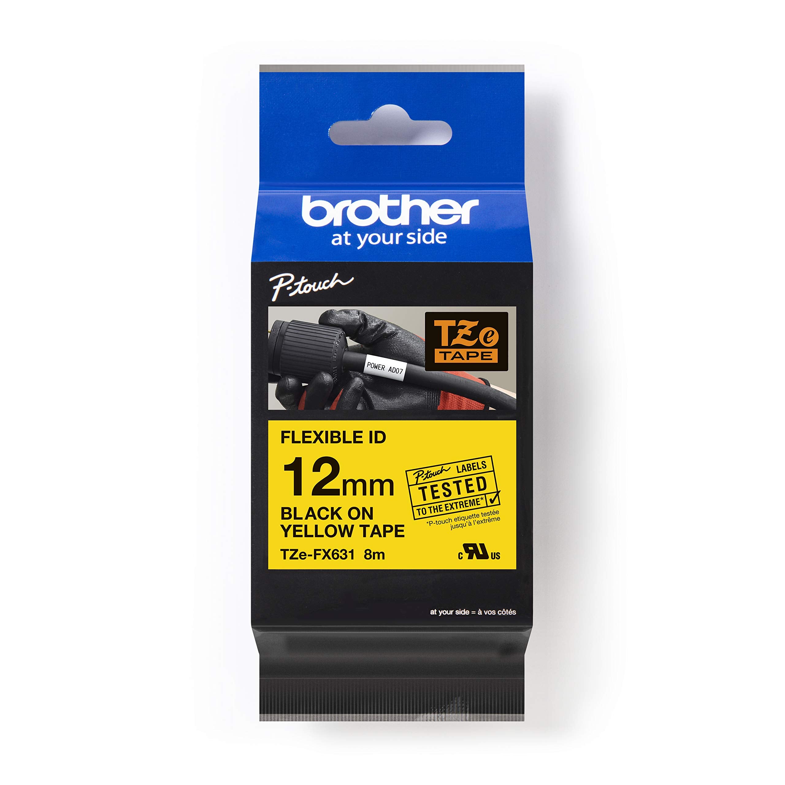 BROTHER P-TOUCH TZE-FX631 noir sur jaune  12mm