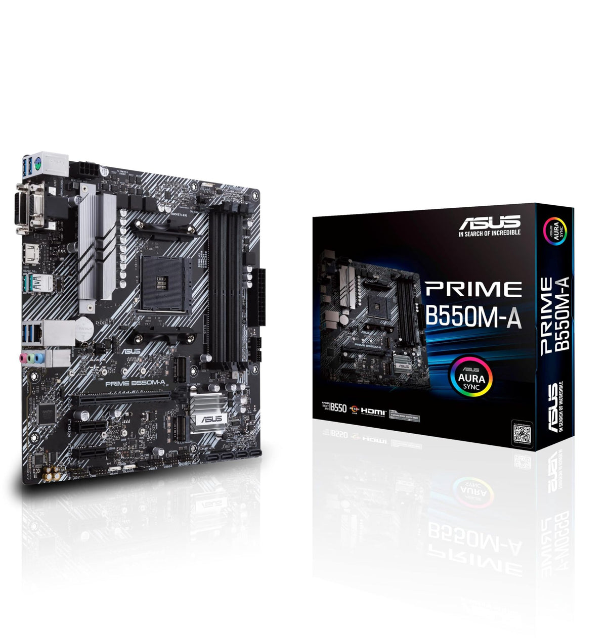 ASUS PRIME B550M-A mATX MB dual M.2 PCIe 4.0 1Gb Ethernet HDMI/D-Sub/DVI SATA 6Gbps USB3.2 Gen 2 Type-A