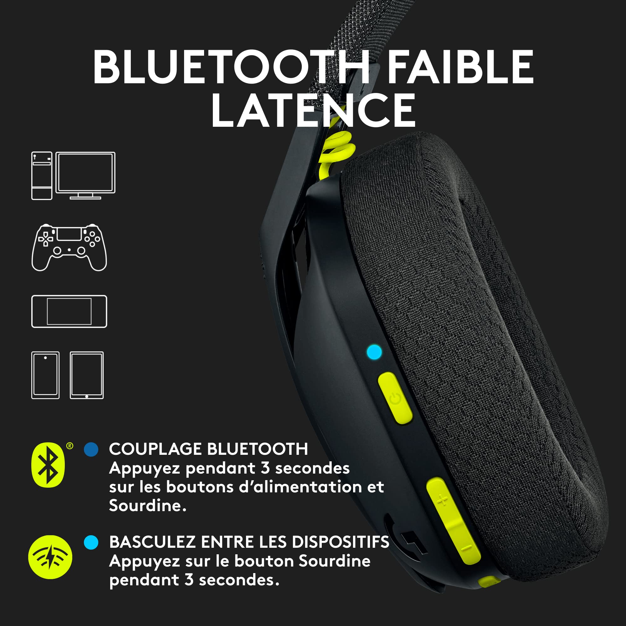 LOGITECH Lightspeed G435 Headset full size Bluetooth / 2.4 GHz radio frequency wireless black Discord Certified