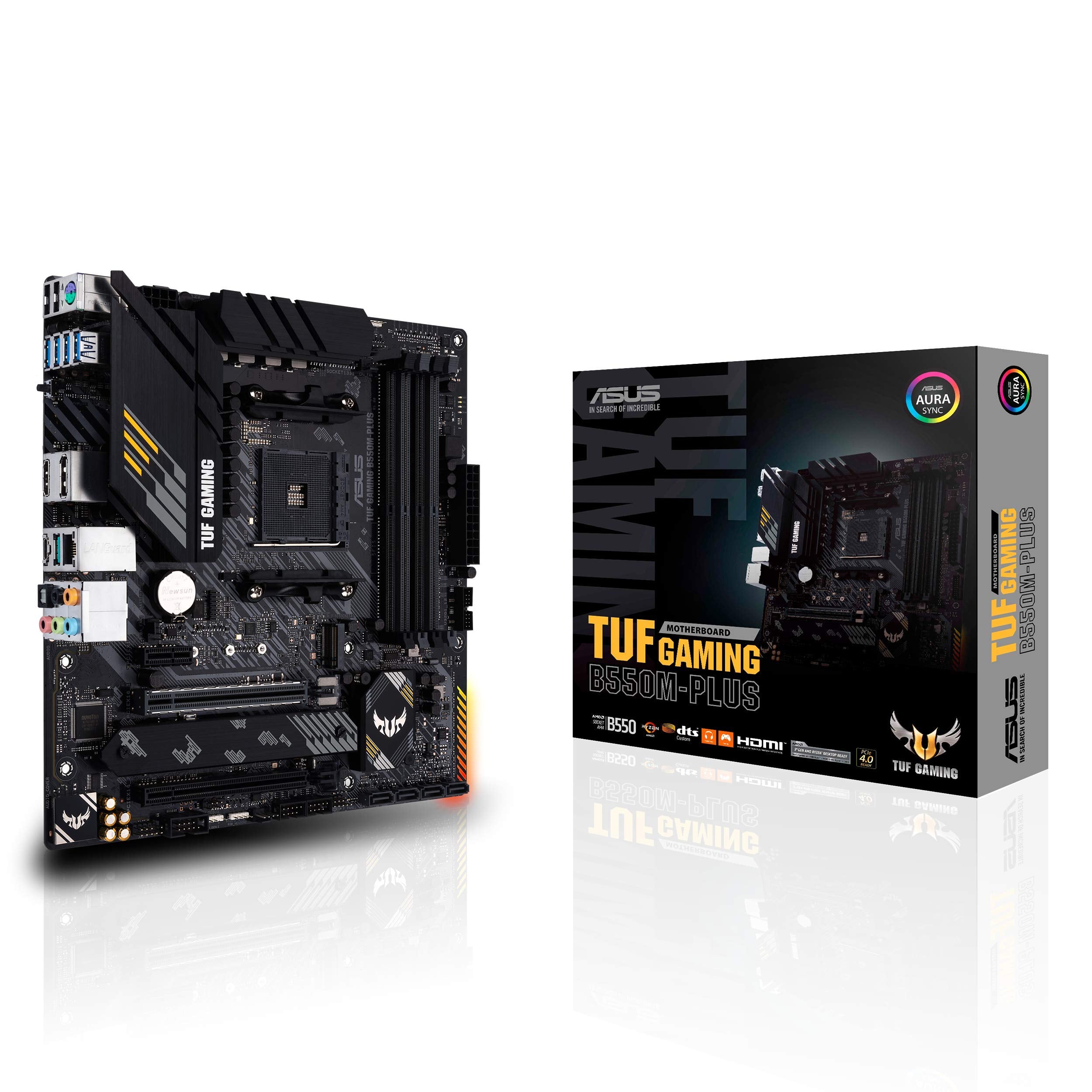 ASUS TUF GAMING B550M-PLUS mATX MB PCIe 4.0 dual M.2 10 DrMOS power stages 2.5Gb Ethernet HDMI DisplayPort SATA 6Gbps