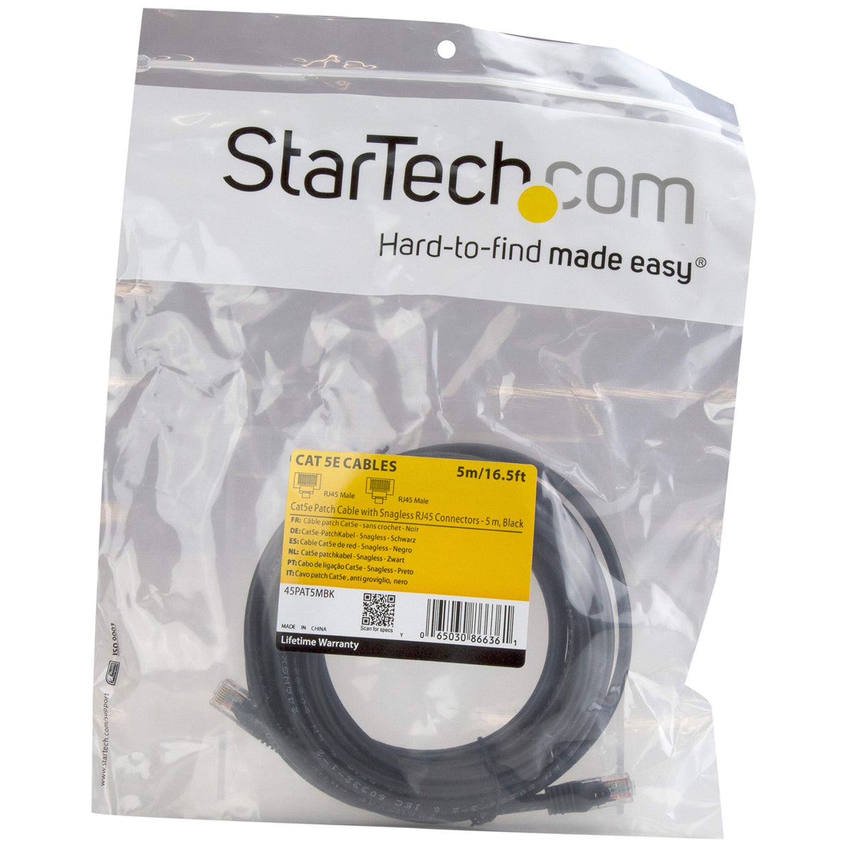 5m Black Snagless UTP Cat5e Patch Cable