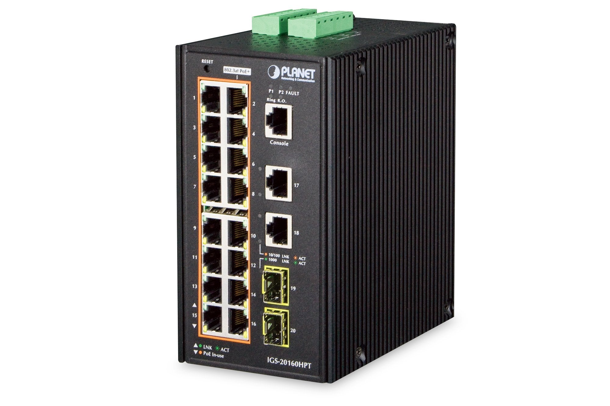 PLANET IGS-20160HPT commutateur réseau Géré L2/L3 Gigabit Ethernet (10/100/1000) Connexion Ethernet, supportant l'alimentation via ce port (PoE) Bleu, Blanc