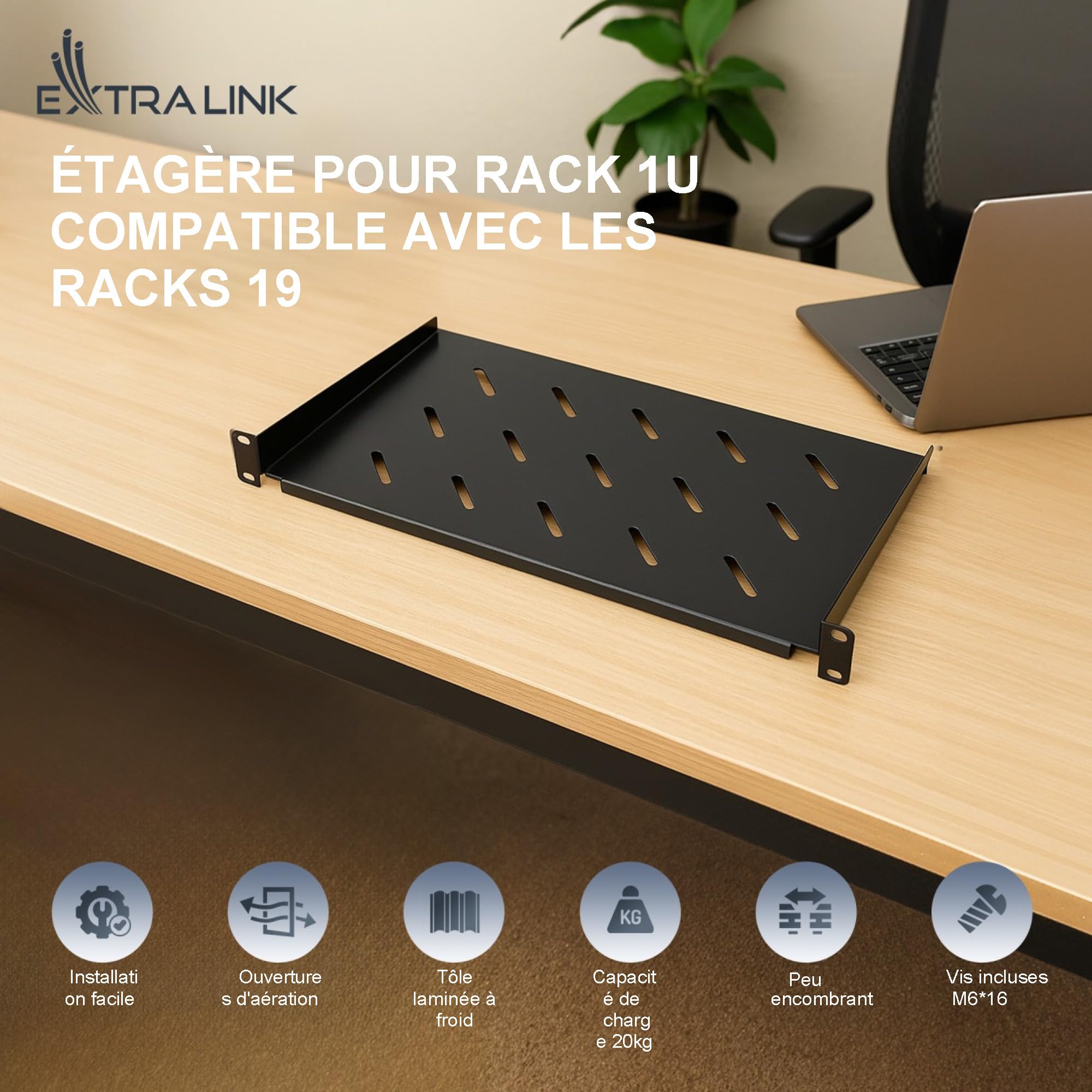 "Extralink SHELF 1U FOR WALL CABINETS 19\"" 250MMX1U BLACK Étagere"