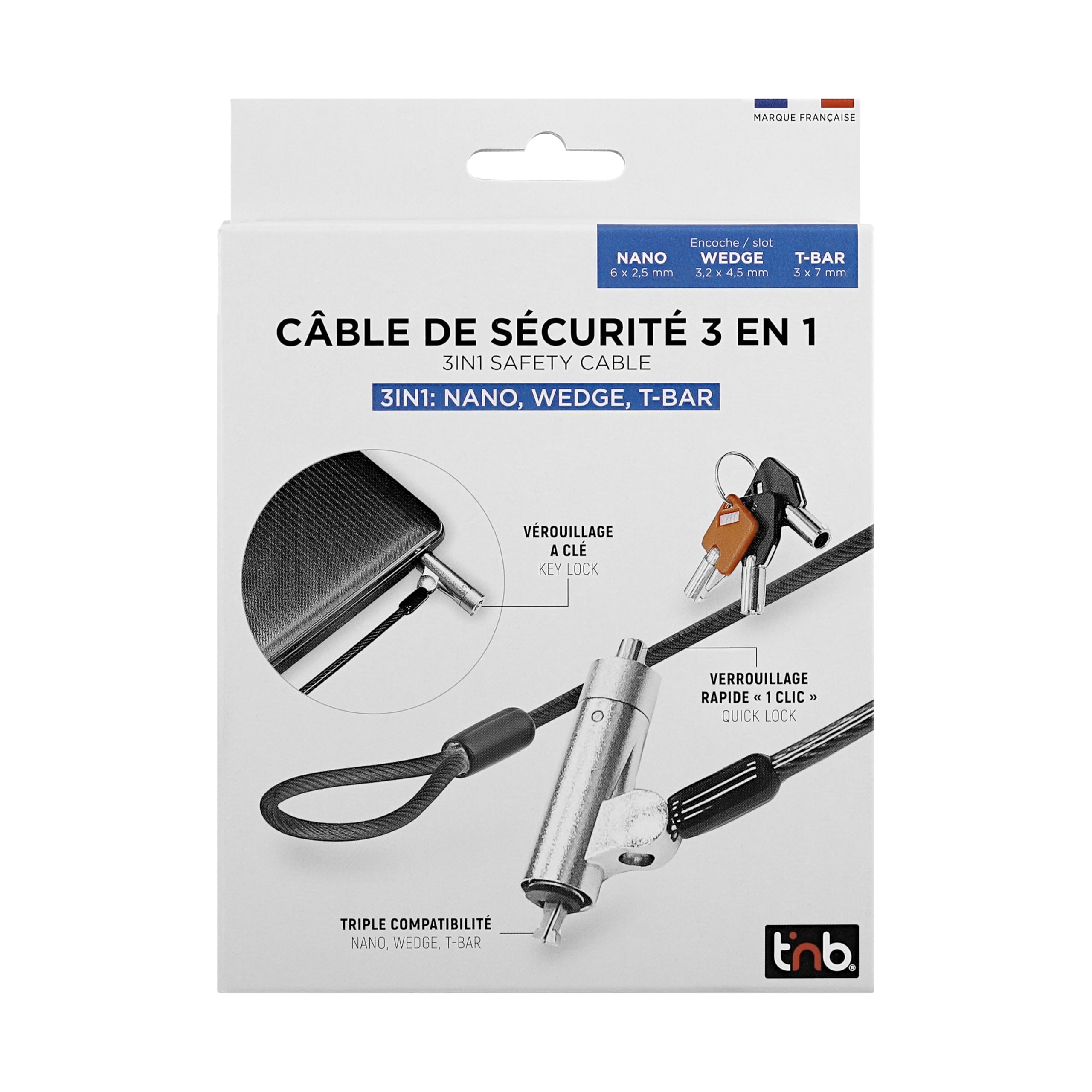 TNB 3in1 Keyed Cable Lock T-Bar Nano and Wedge Compatible