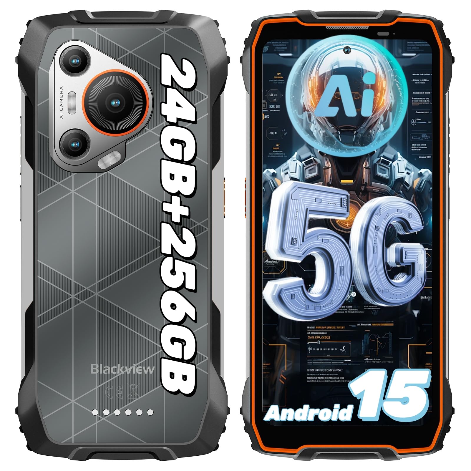 Blackview BL7000 (Doke IA - 5G - Écran 6.78'' - 256 Go, 8 Go RAM) Orange