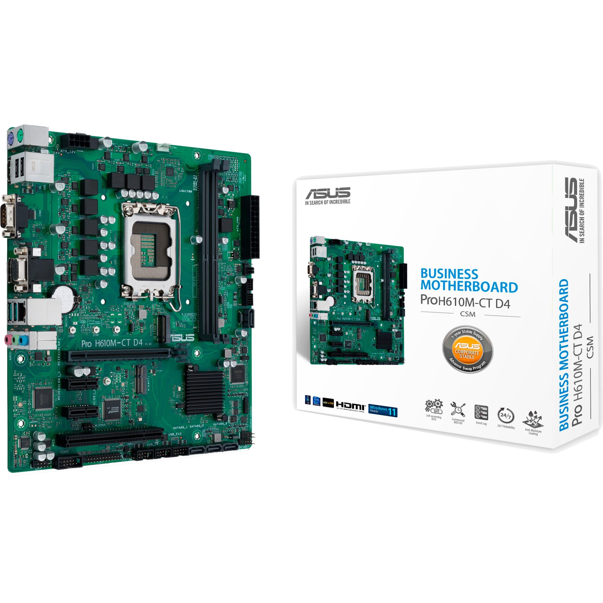 ASUS PRO H610M-CT D4-CSM LGA1700 2DDR4 microATX 4x SATA MB 1xHDMI 1xDP 1xD-Sub 1xM.2