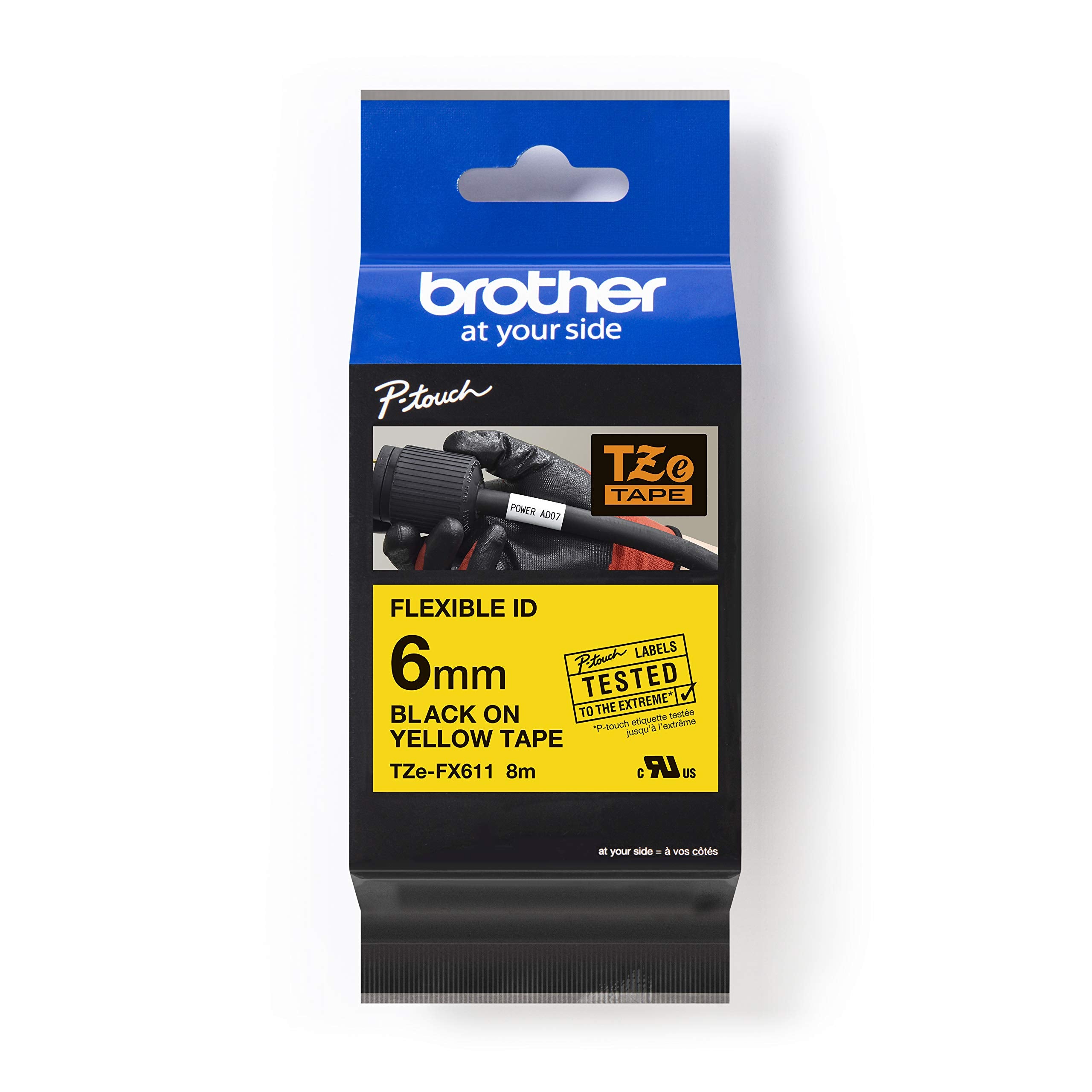 BROTHER P-TOUCH TZE-FX611 noir sur jaune  6 mm