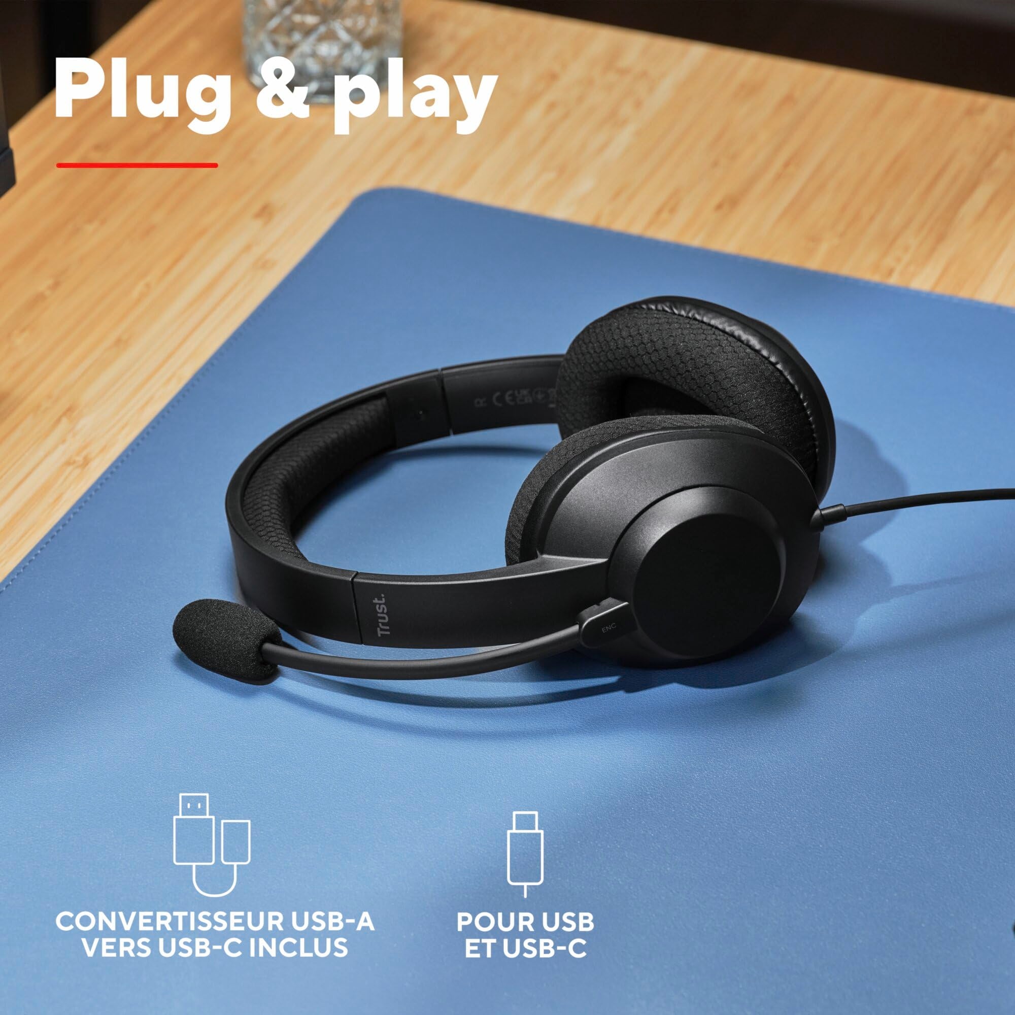 TRUST Casque-micro AYDA MAX ENC pour ordinateur USB