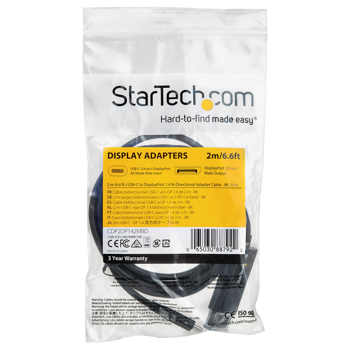 Cable/-/USB C/to/DP 1.4/-/6.6ft - 8K 30