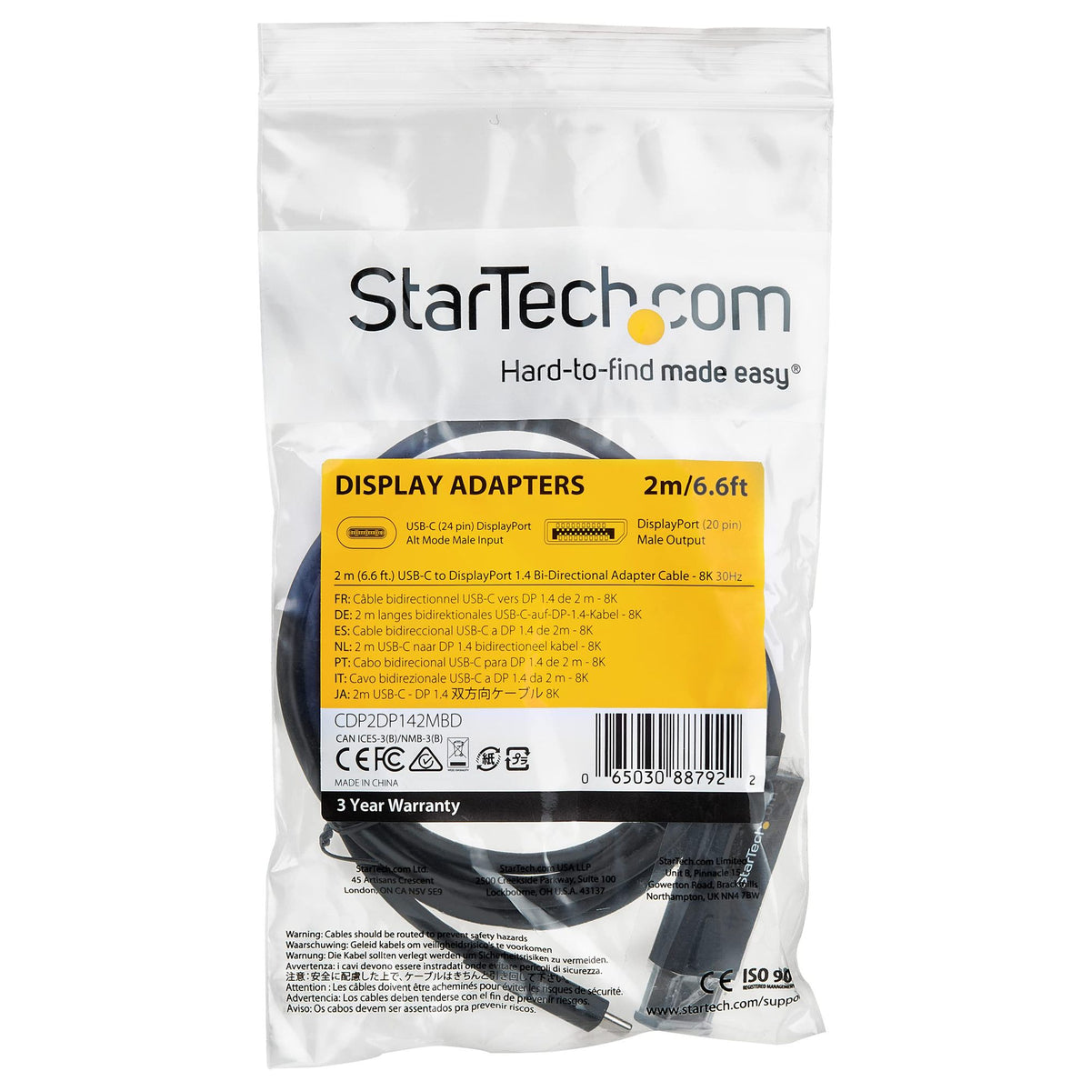 Cable/-/USB C/to/DP 1.4/-/6.6ft - 8K 30