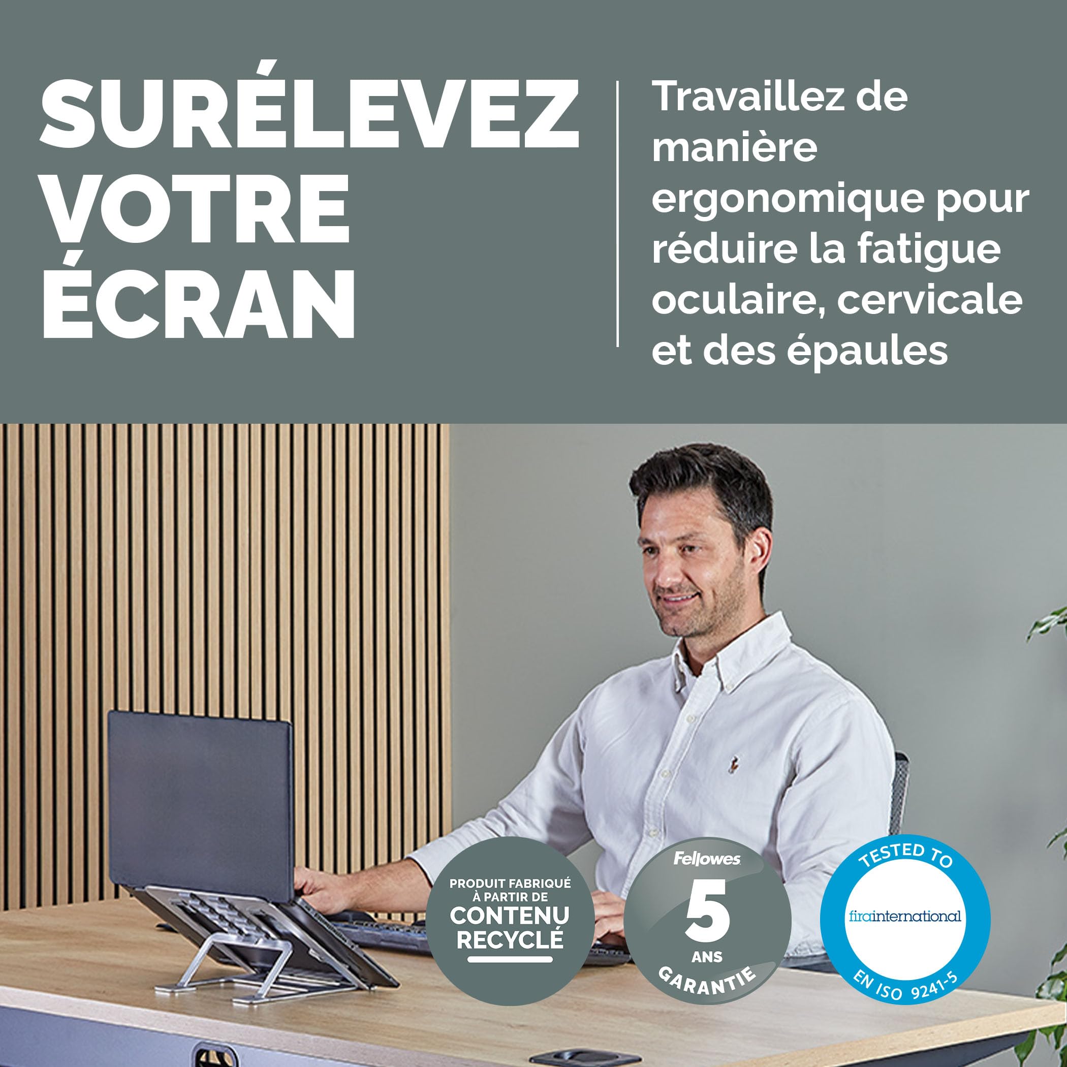 FELLOWES SUPPORT ORDINATEUR PORTABLE LAPTOP ARGENT ALUMNIA