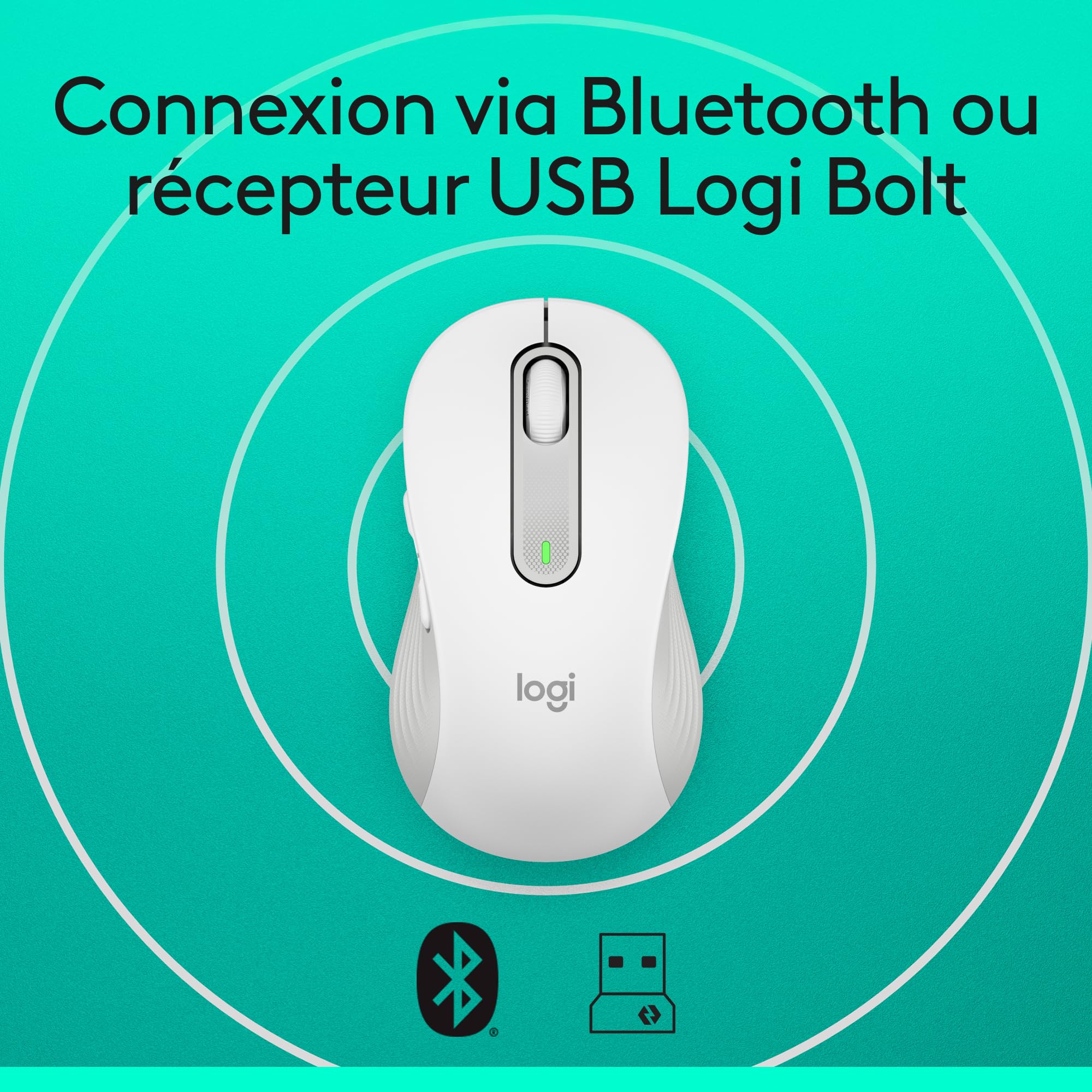 LOGITECH Signature M650 L Mouse large size optical 5 buttons wireless Bluetooth 2.4 GHz Bolt USB receiver off-white