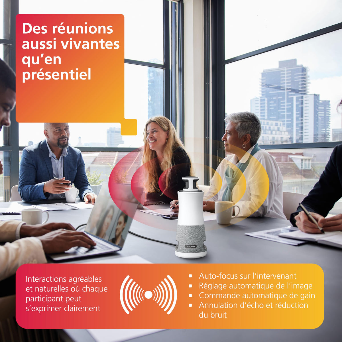RICOH Hub de réunion 360 V2 appareil 3-en-1 avec camér micro et haut- parleur