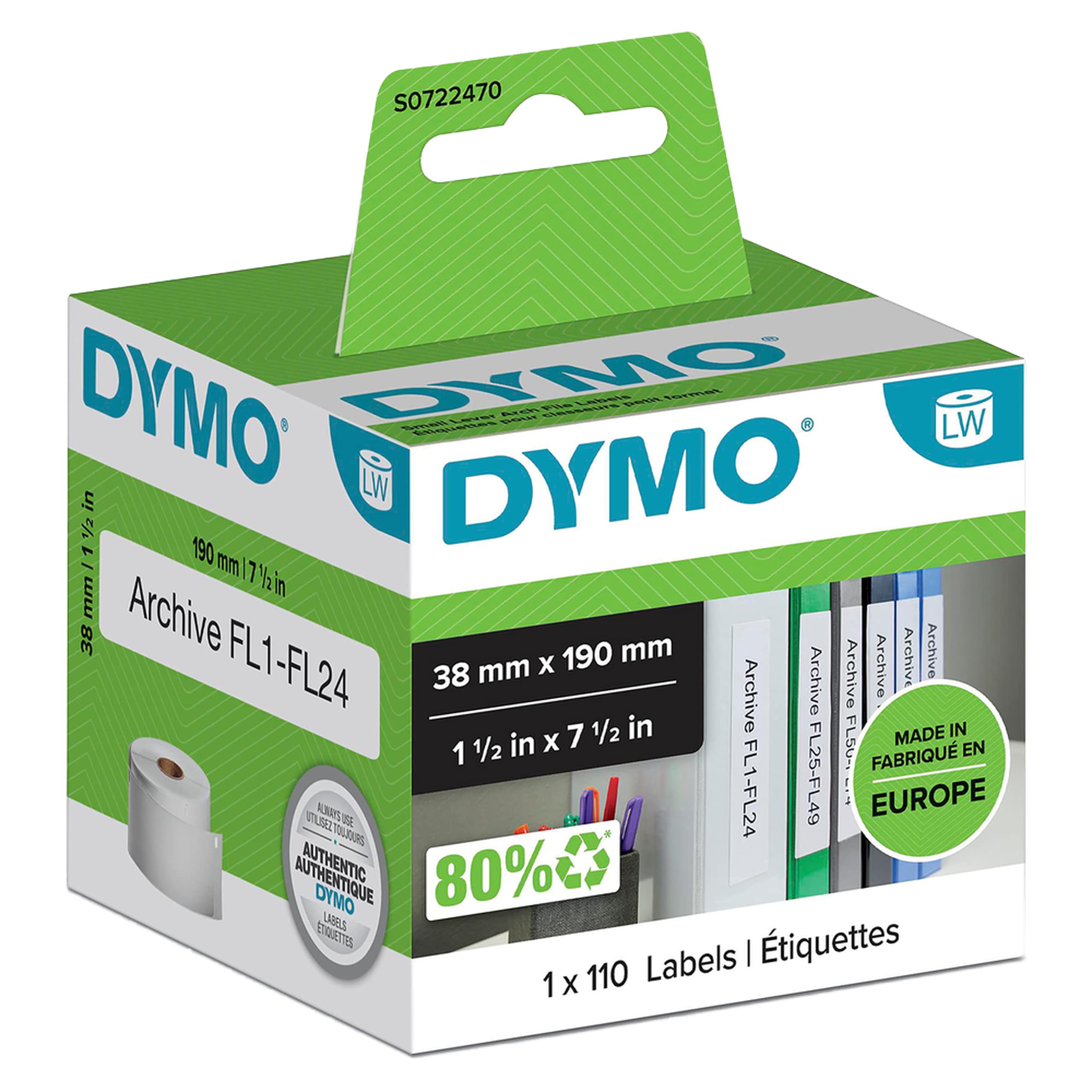 Rouleau dymo 110 etiquet classeur 190x38MM pour labelwriter