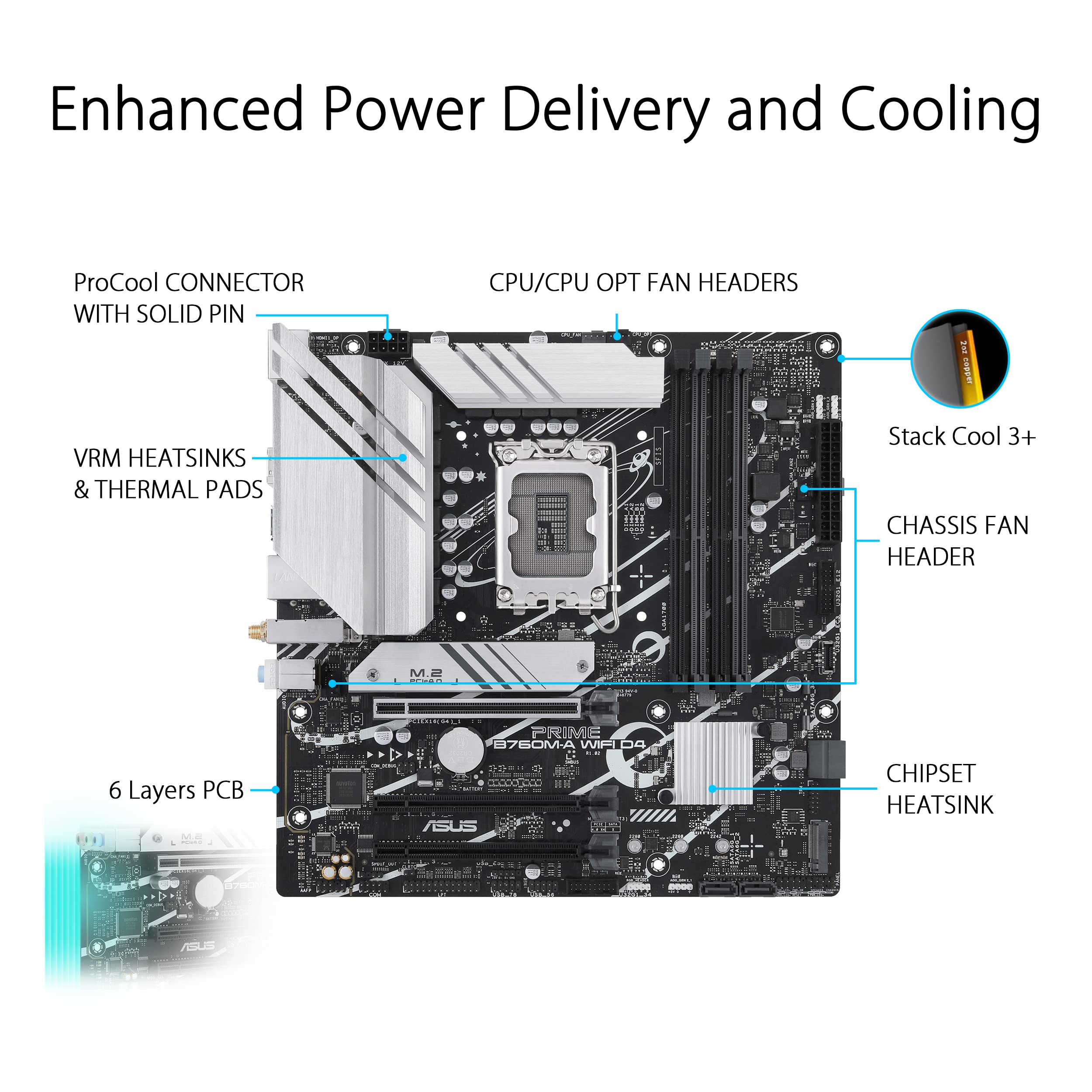 ASUS PRIME B760M-A WIFI D4 LGA 1700 4xDDR4 microATX 4xSATA MB 1xHDMI 2.1 1xDP 1.4 1xD-Sub 2xM.2