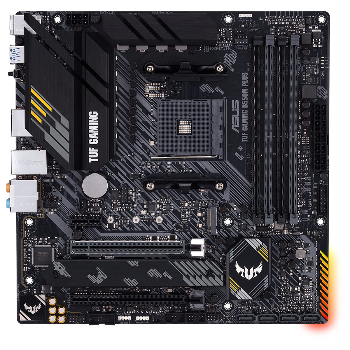 ASUS TUF GAMING B550M-PLUS mATX MB PCIe 4.0 dual M.2 10 DrMOS power stages 2.5Gb Ethernet HDMI DisplayPort SATA 6Gbps