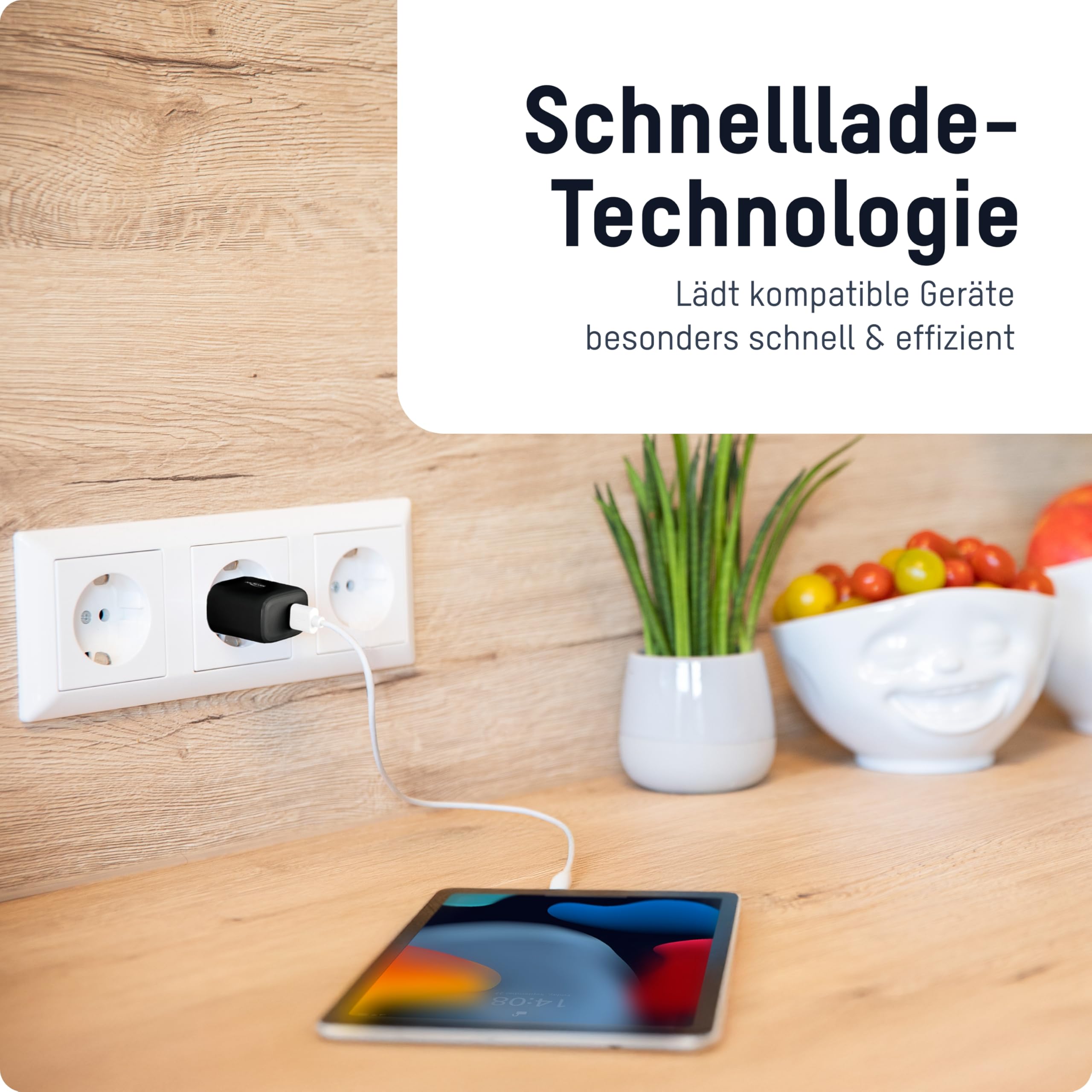 CHARGEUR SECTEUR 1 PORT USB Type-A QC + 1 PORT USB Type-C PD NOIR