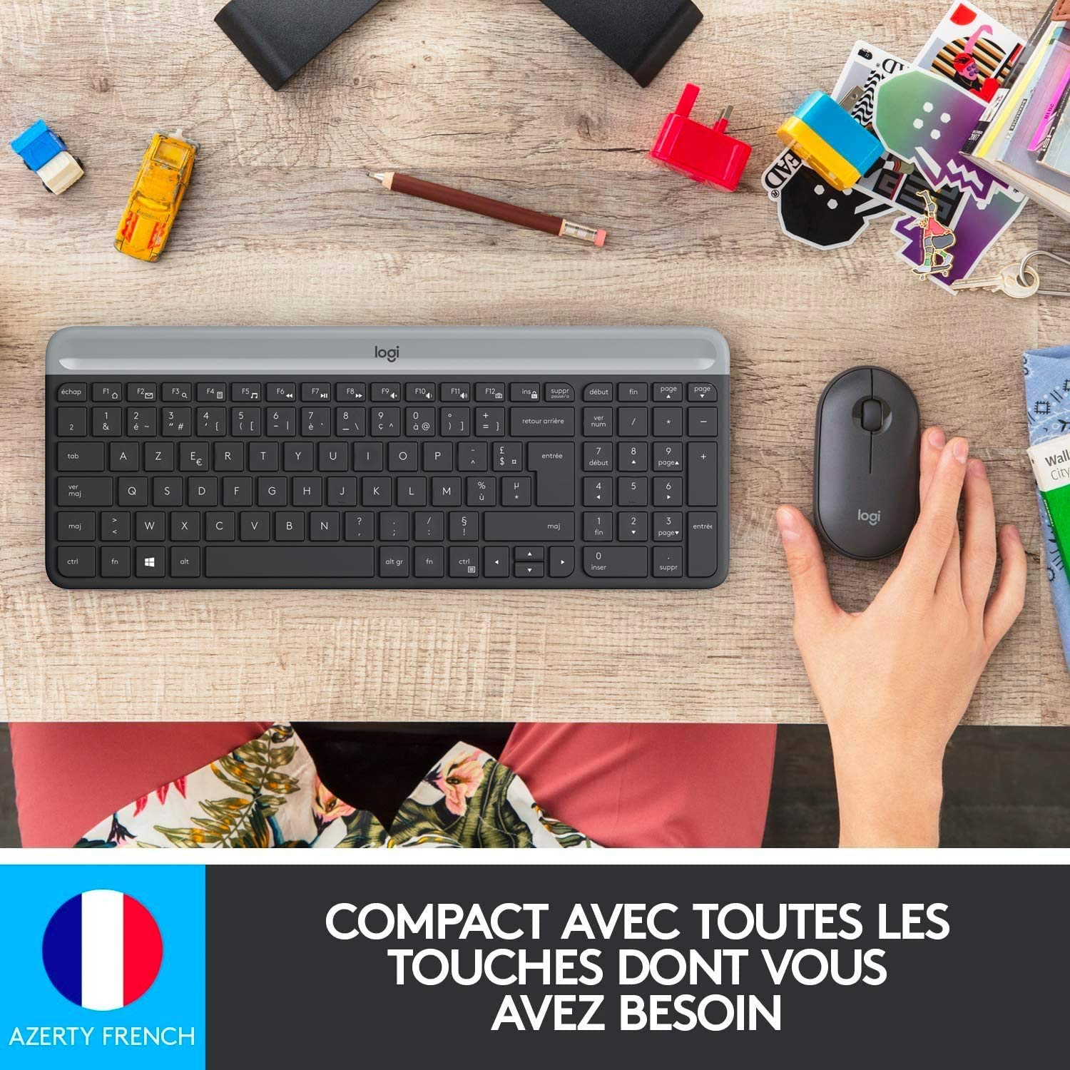 LOGITECH Slim Wireless Keyboard and Mouse Combo MK470 - GRAPHITE - FRA - CENTRAL