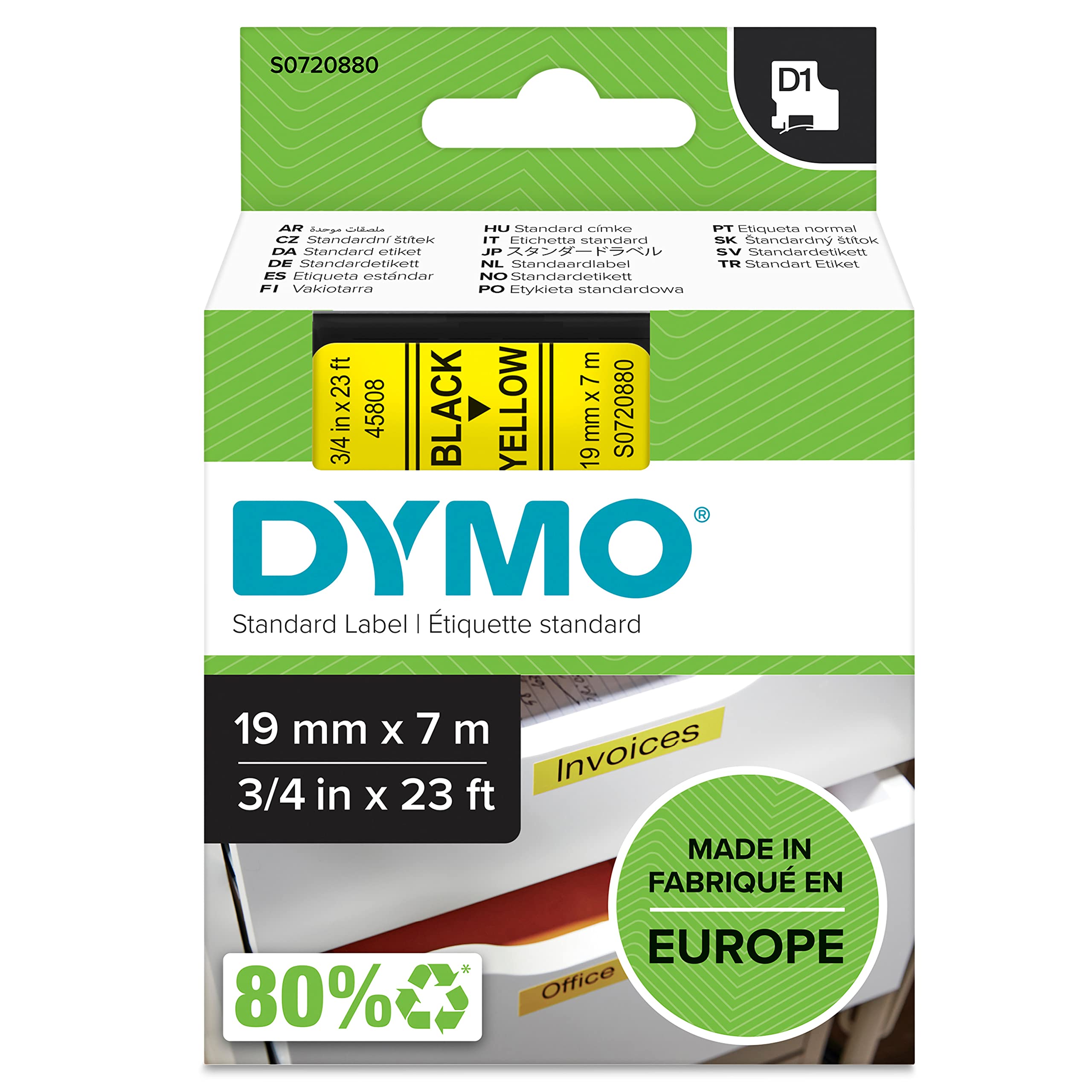 DYMO Ruban D1 - 19 mm noir sur jaune