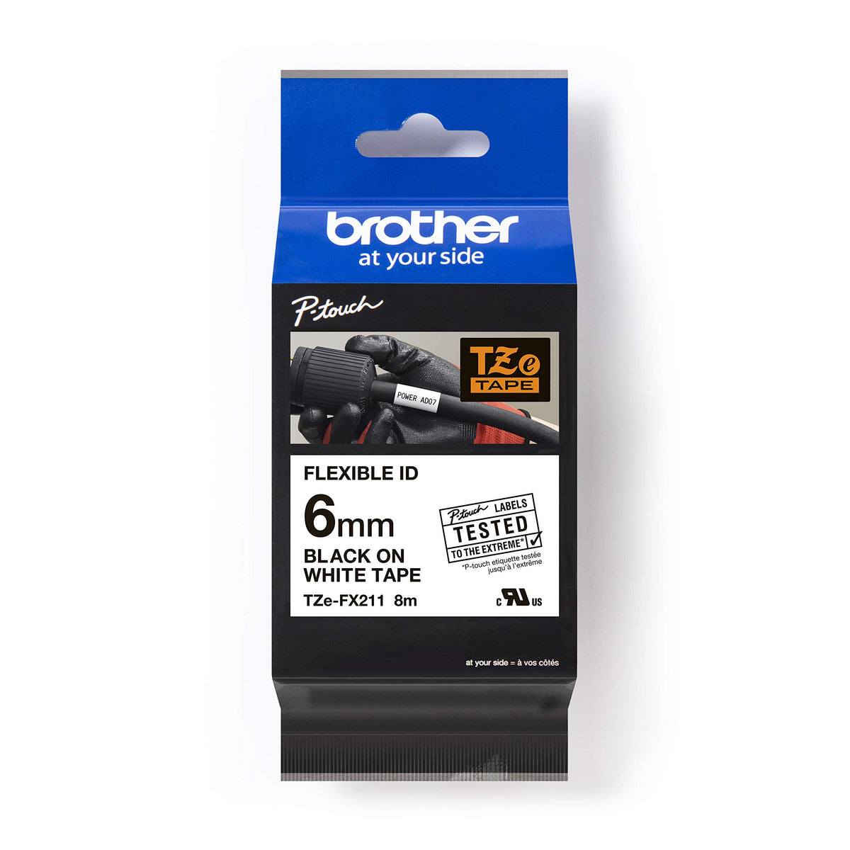BROTHER P-TOUCH TZE-FX211 noir  in blanc 6mm