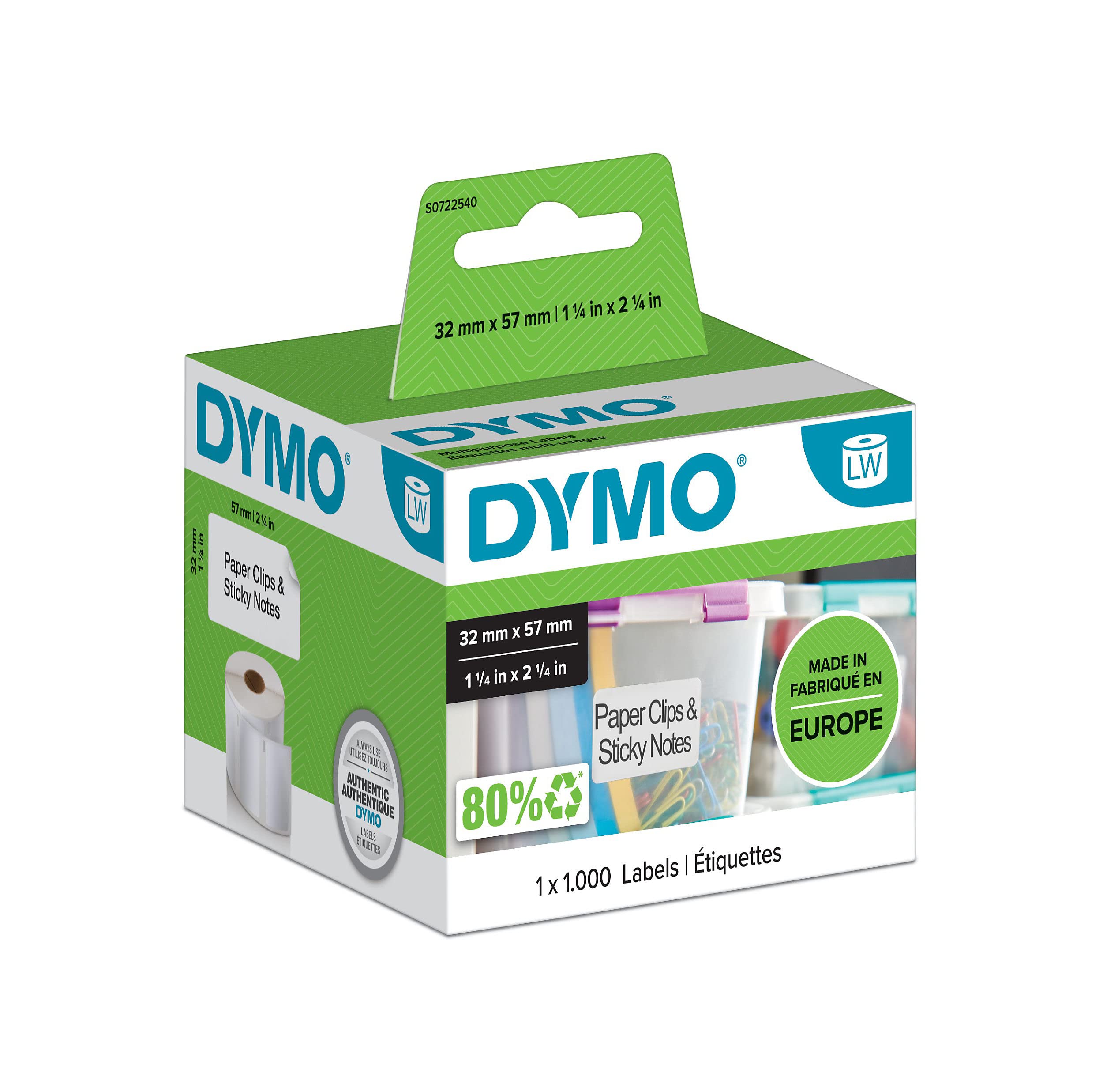 Rouleau dymo 1000 etiquettes 57x32 mm pour labelwriter