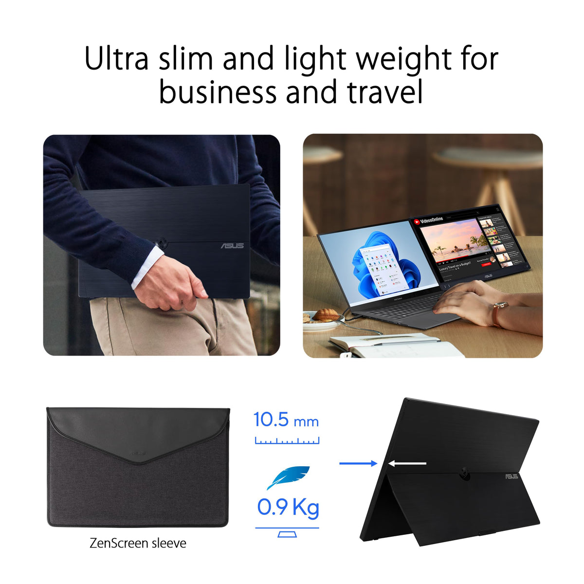 ASUS ZenScreen MB16ACV Portable USB Monitor 15.6p Full HD IPS Hybrid Signal Solution USB Type-C Flicker Free Blue Light Filter