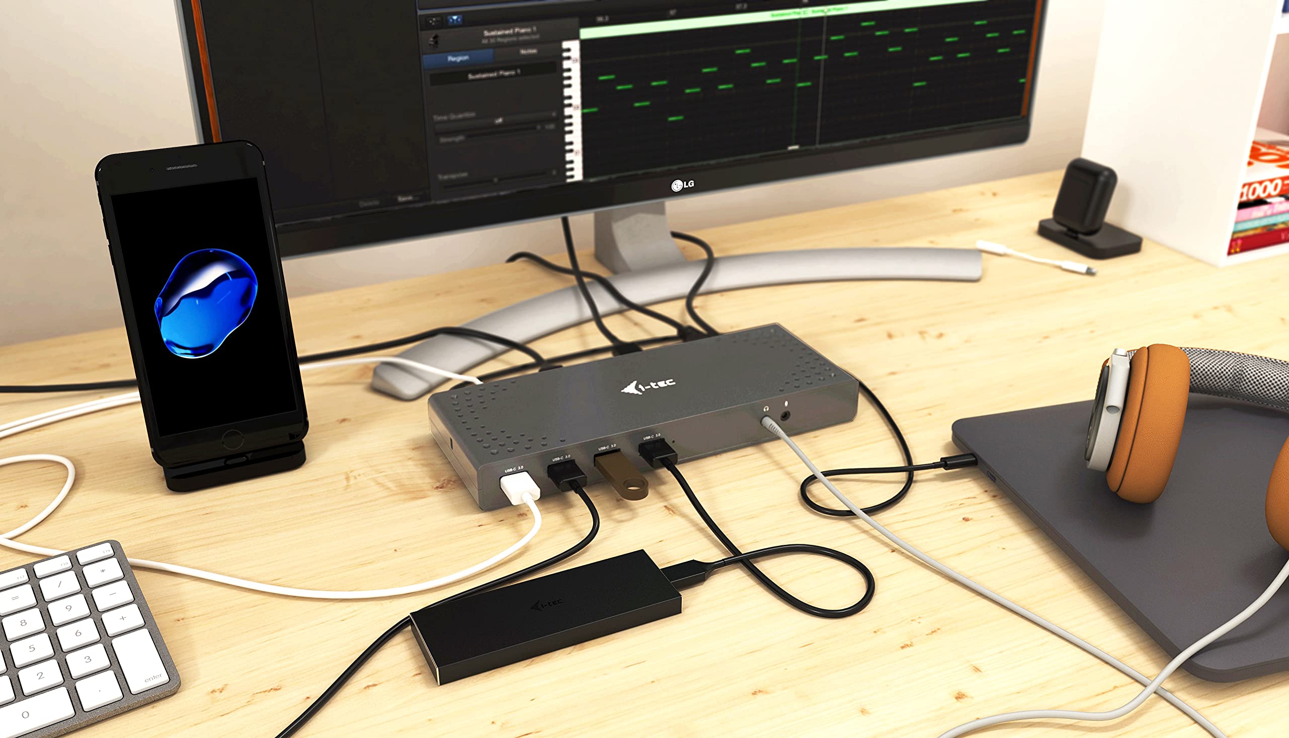 I-TEC USB 3.0/USB-C Dualdock 1x5K 2x4K 60Hz 2xHDMI 2xDP 1xGLAN 6xUSB 3.0 1xAudio/Mic Jack Kensington compatible with TB 3