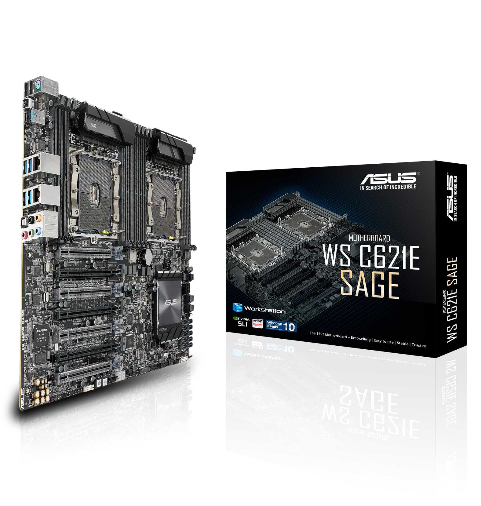 ASUS WS C621E SAGE BMC LGA 3647 Workstation Board Intel C621 with quad-strength graphics support and 12 DDR4 memory slots