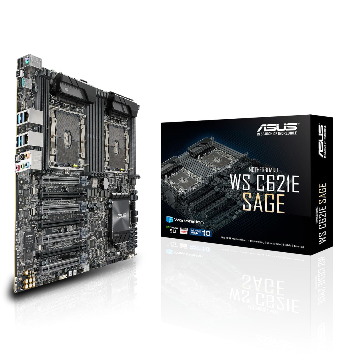 ASUS WS C621E SAGE BMC LGA 3647 Workstation Board Intel C621 with quad-strength graphics support and 12 DDR4 memory slots