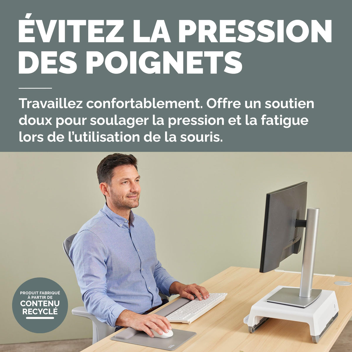 FELLOWES Tapis souris repose-poignets XL Breyta Gris