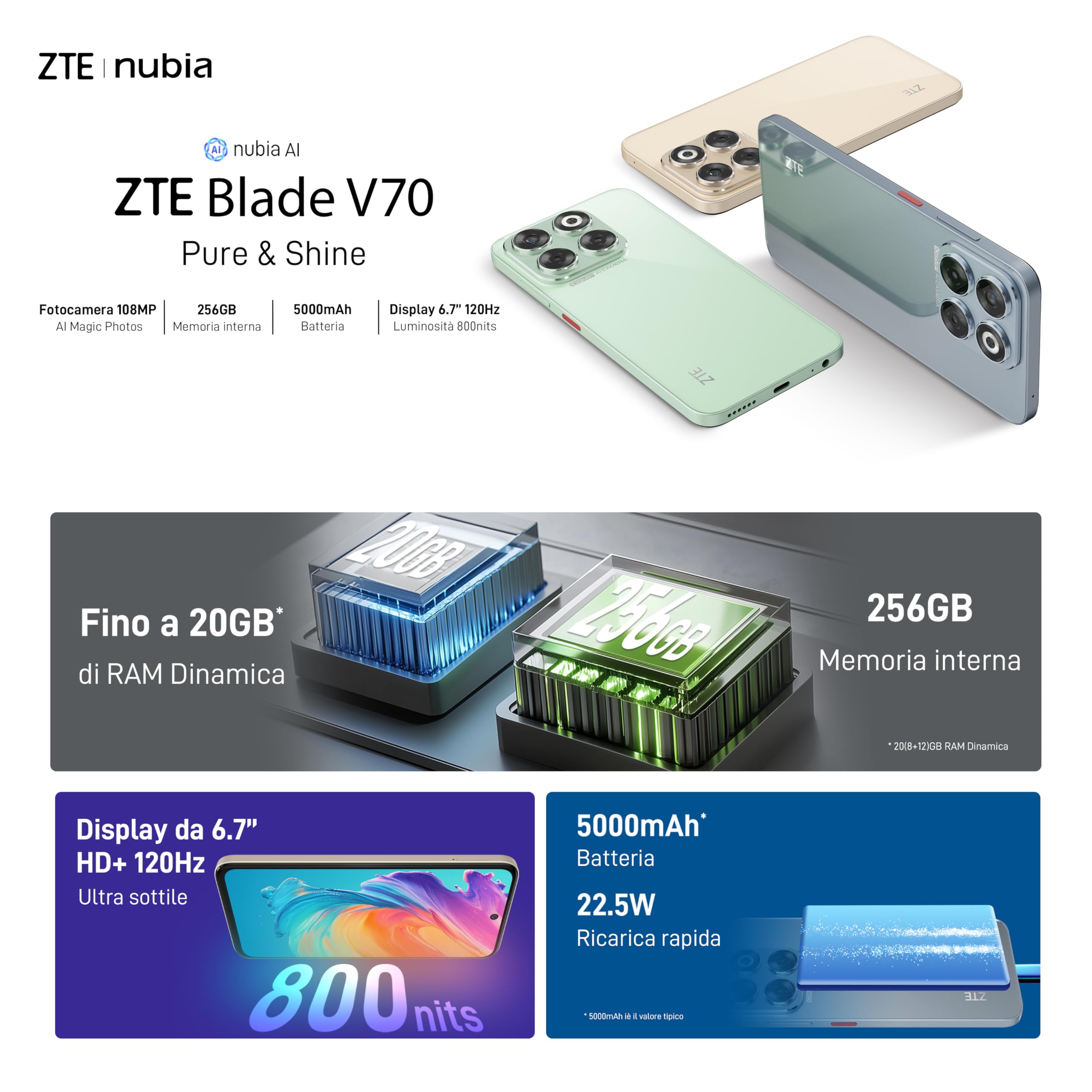 ZTE Blade V70 8+256Go Stardust Gray