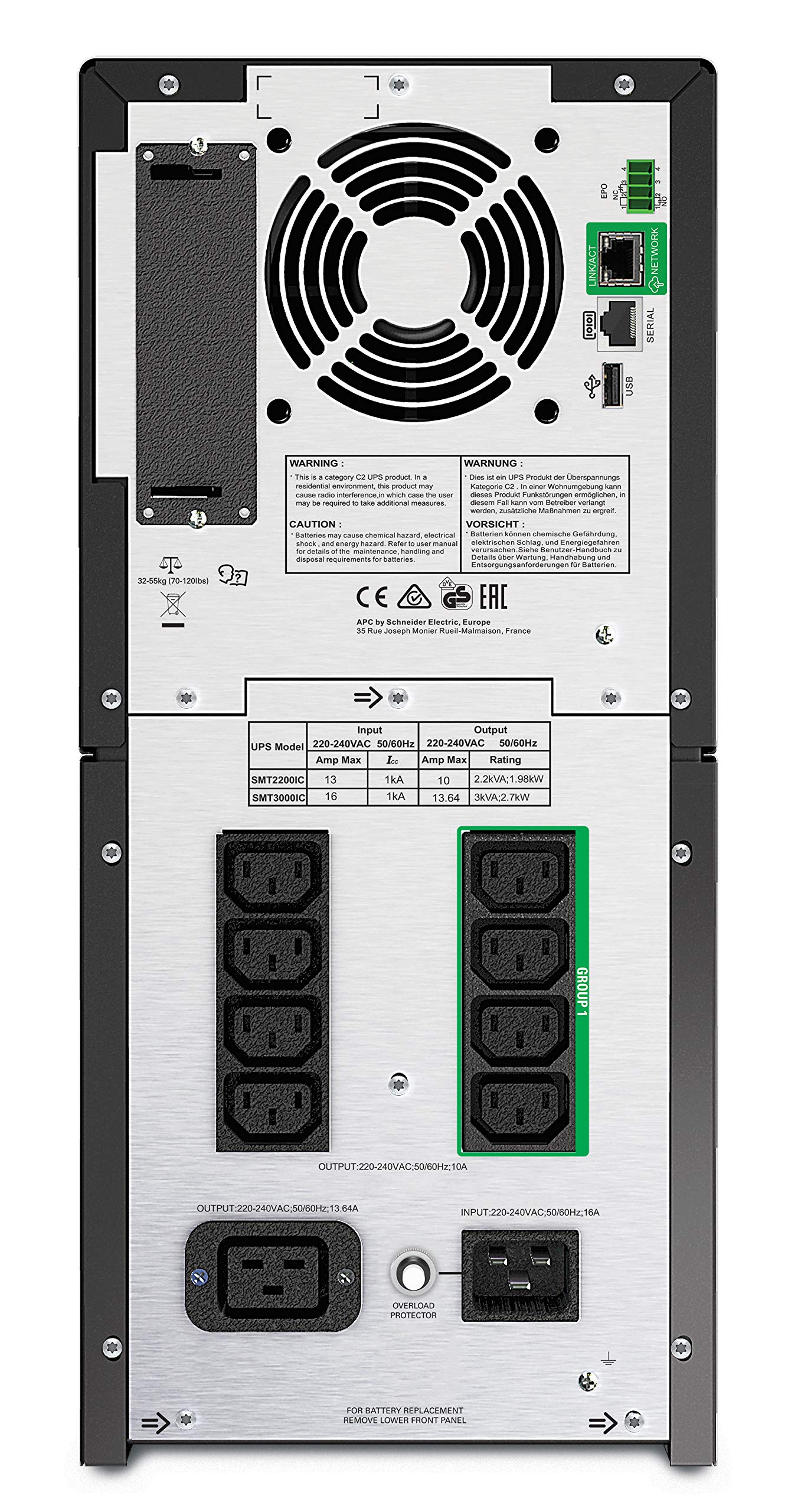 APC Smart-UPS SMT2200IC UPS AC 220/230/240V 1980Watt 2200VA lead acid RS-232 USB output connectors 9 Black with APC SmartConnect