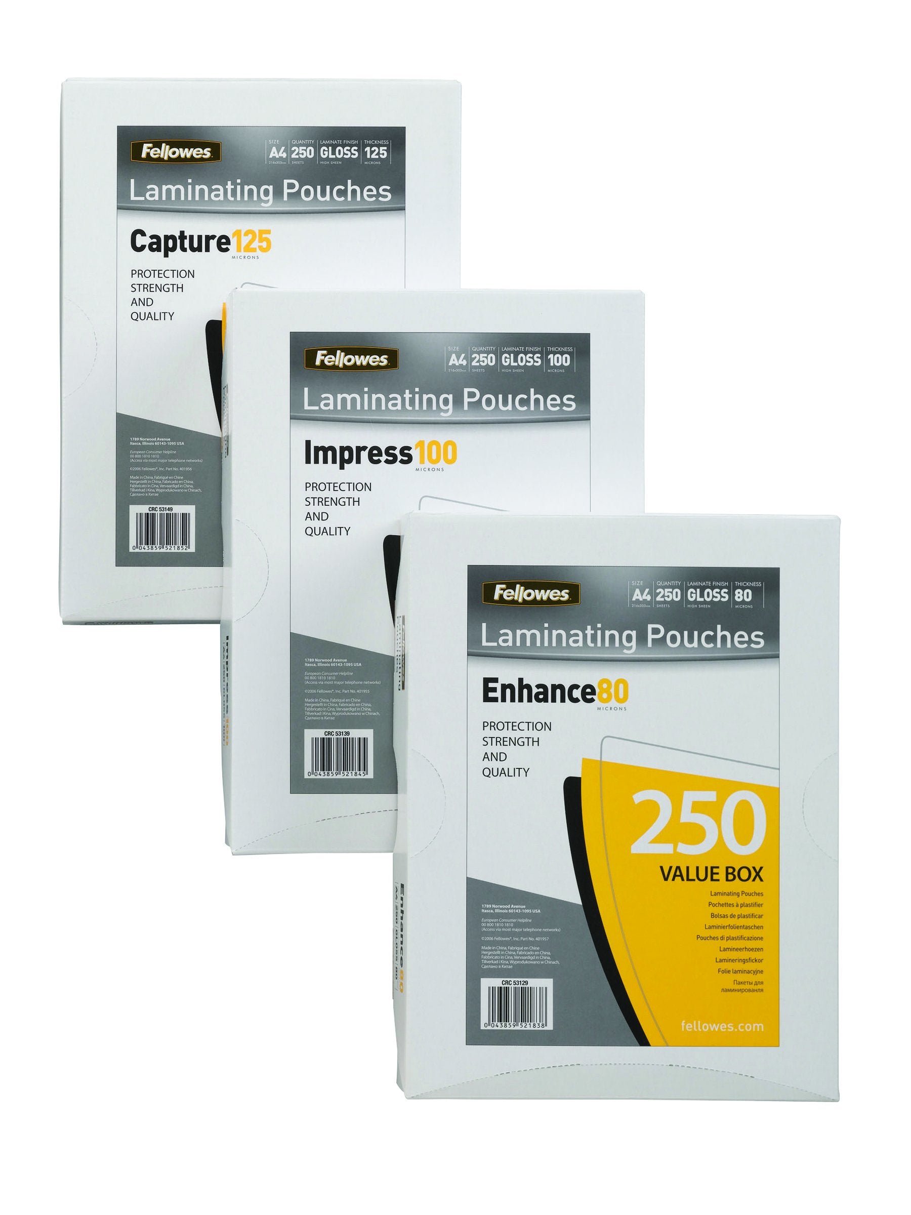 FELLOWES POCHETTES A PLASTIFIER 80MIC A4 250
