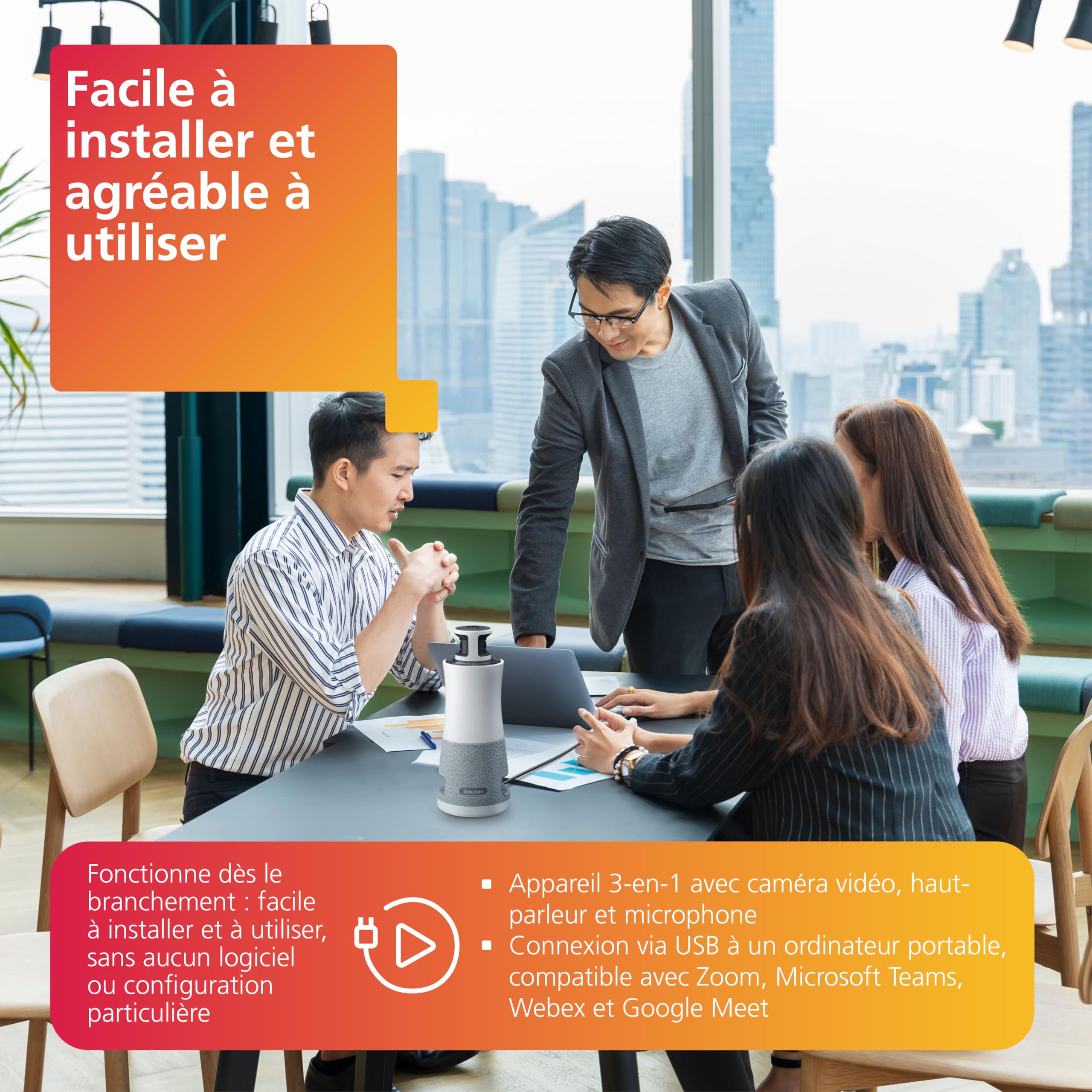 RICOH Hub de réunion 360 V2 appareil 3-en-1 avec camér micro et haut- parleur