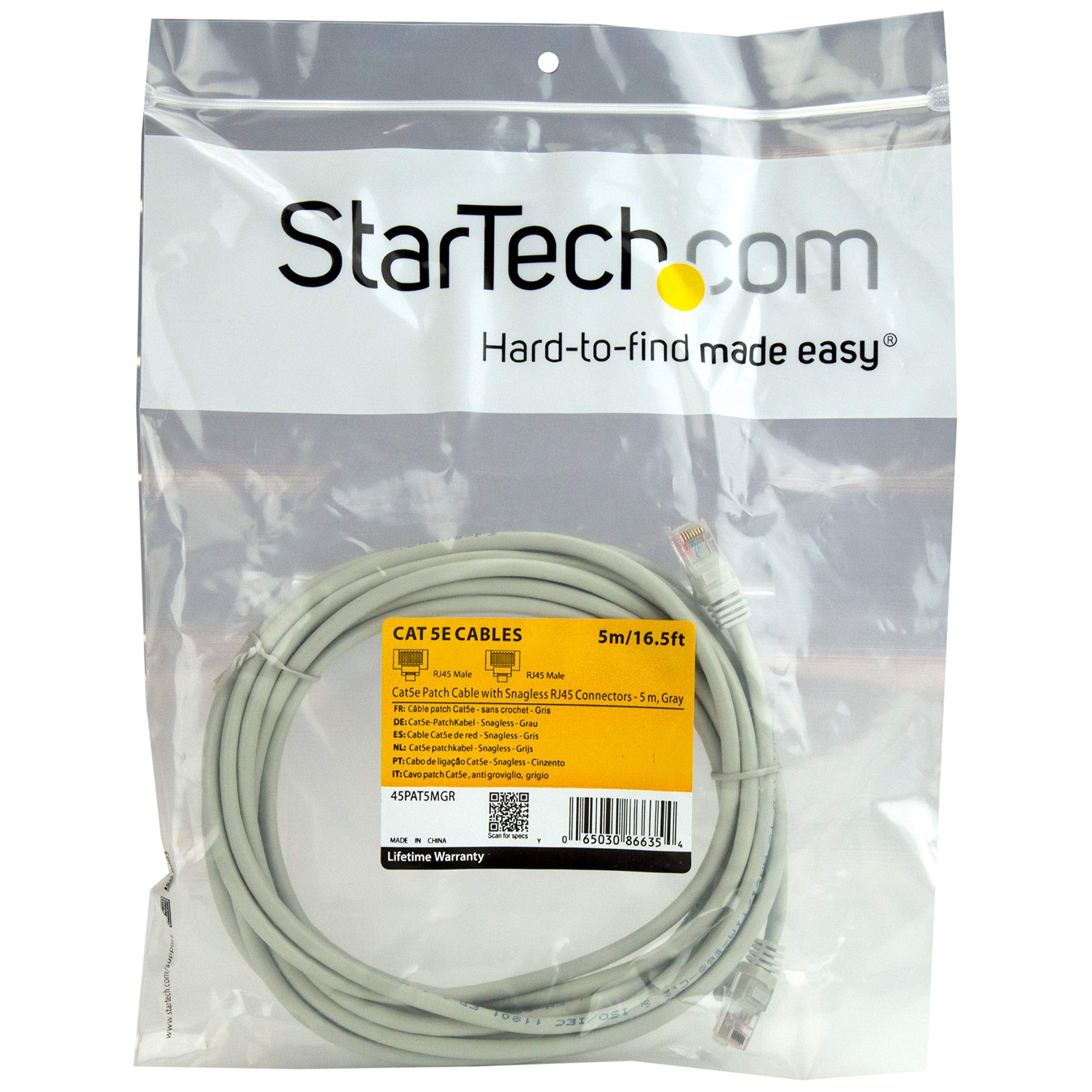 5m Grey Snagless UTP Cat5e Patch Cable