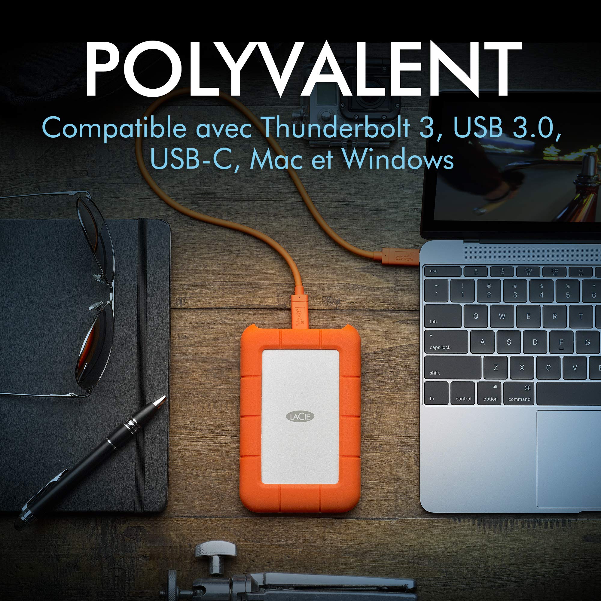 LACIE RUGGED 1To USB-C USB3.0 rÃ©sistant aux chutes. compressements et Ã  la pluie. utilisation tout terrain. orange