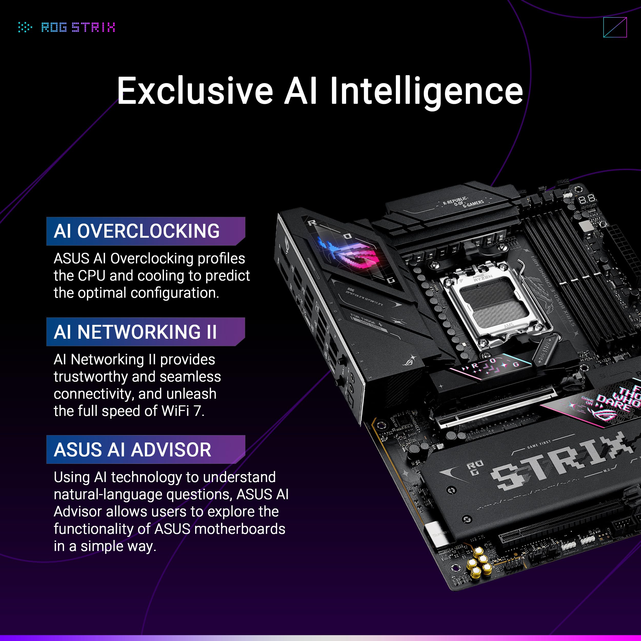 ASUS ROG STRIX B850-E GAMING WIFI AM5 DDR5 ATX MB 1xHDMI 1xDP 5xM.2 4xSATA