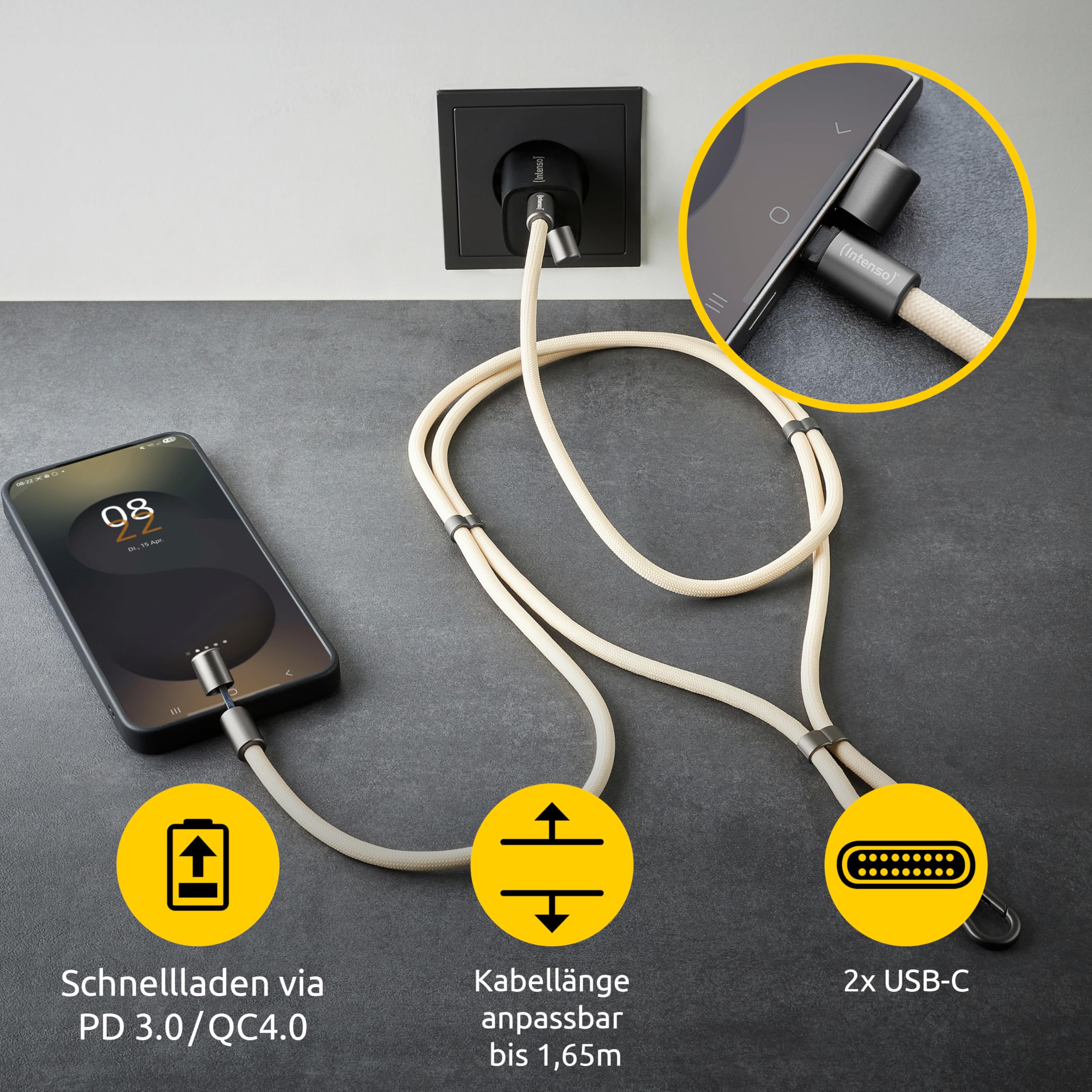 INTENSO Lanière de chargement pour téléphone portable beige