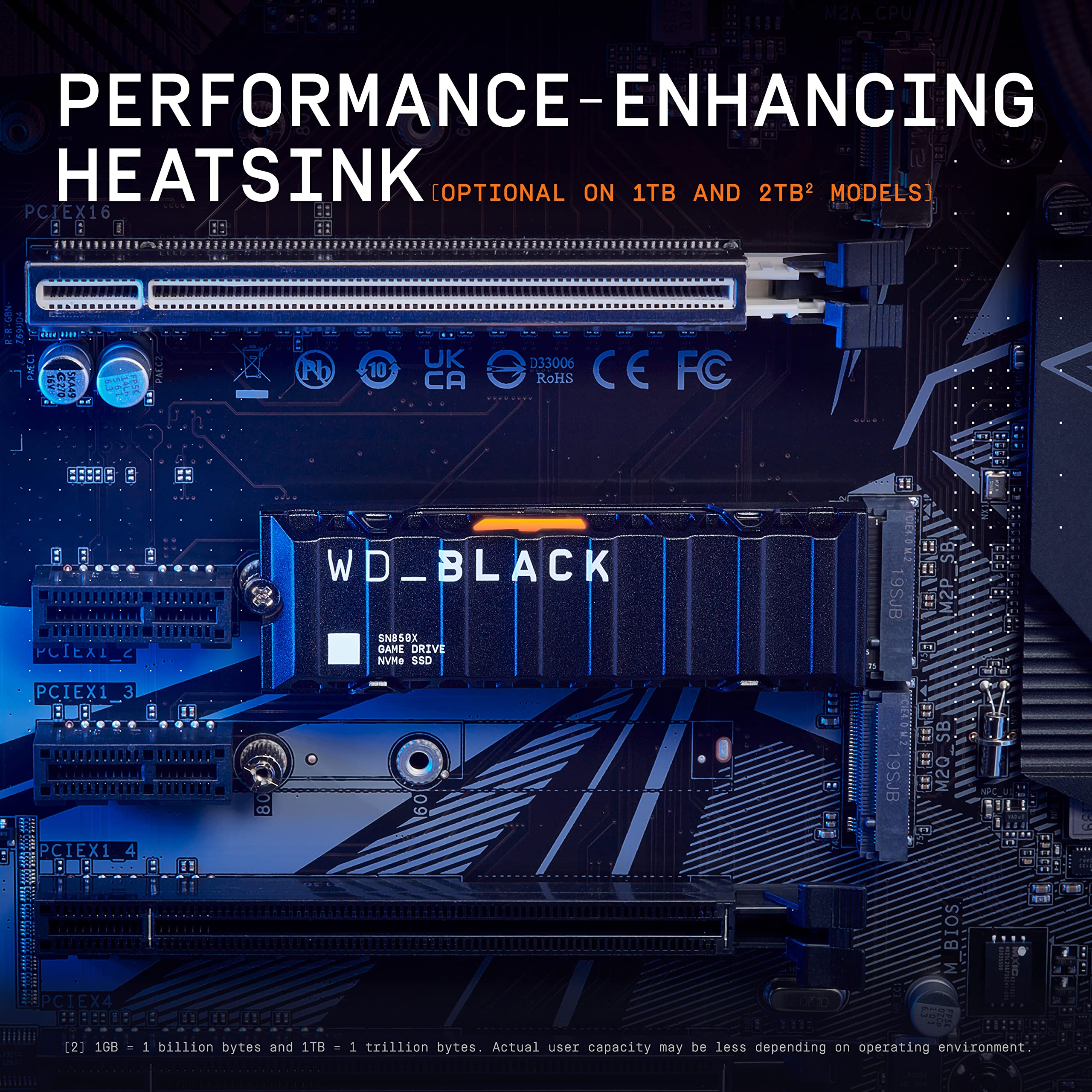 WD Black 2To SN850X NVMe SSD Supremely Fast PCIe Gen4 x4 M.2 with heatsink internal single-packed POWERED BY SANDISK