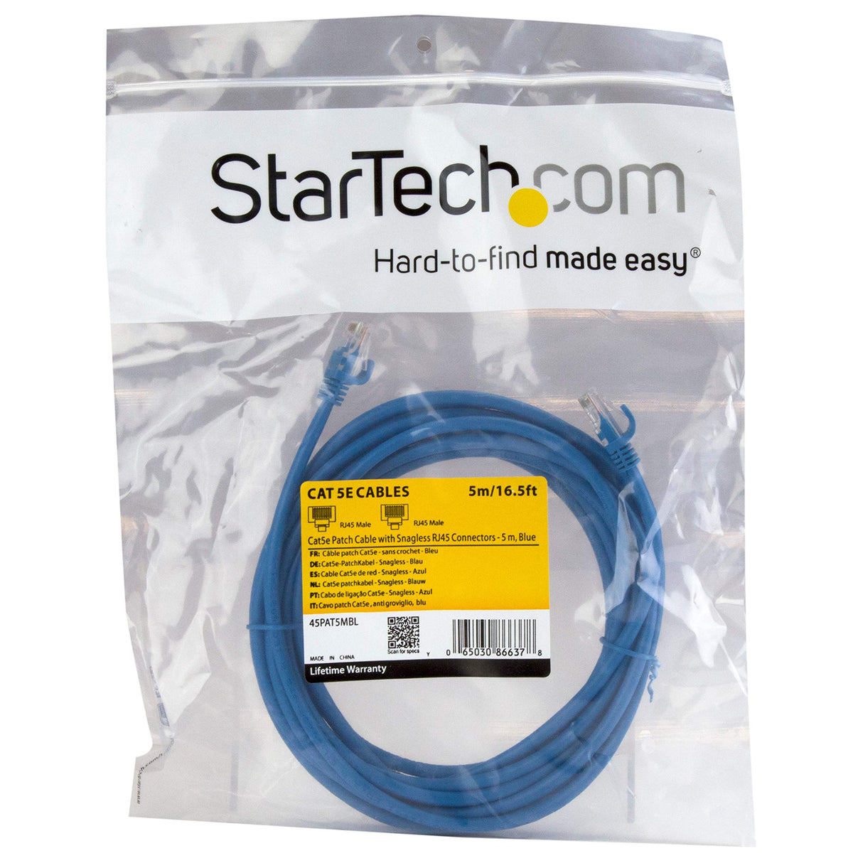 5m Blue Snagless UTP Cat5e Patch Cable