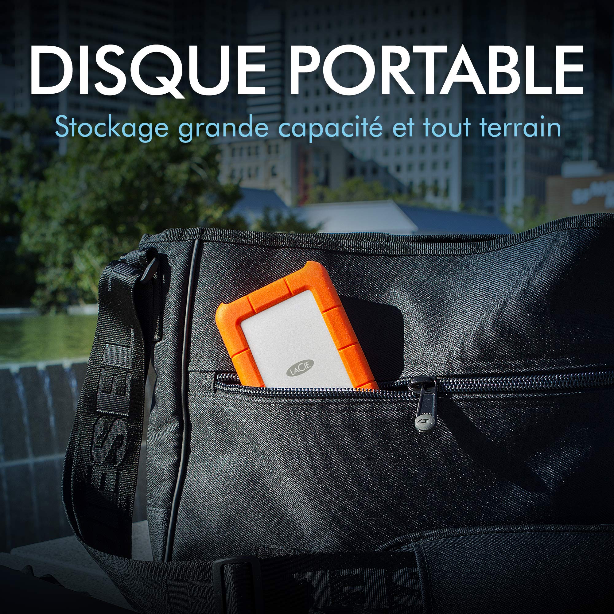 LACIE RUGGED 1To USB-C USB3.0 rÃ©sistant aux chutes. compressements et Ã  la pluie. utilisation tout terrain. orange