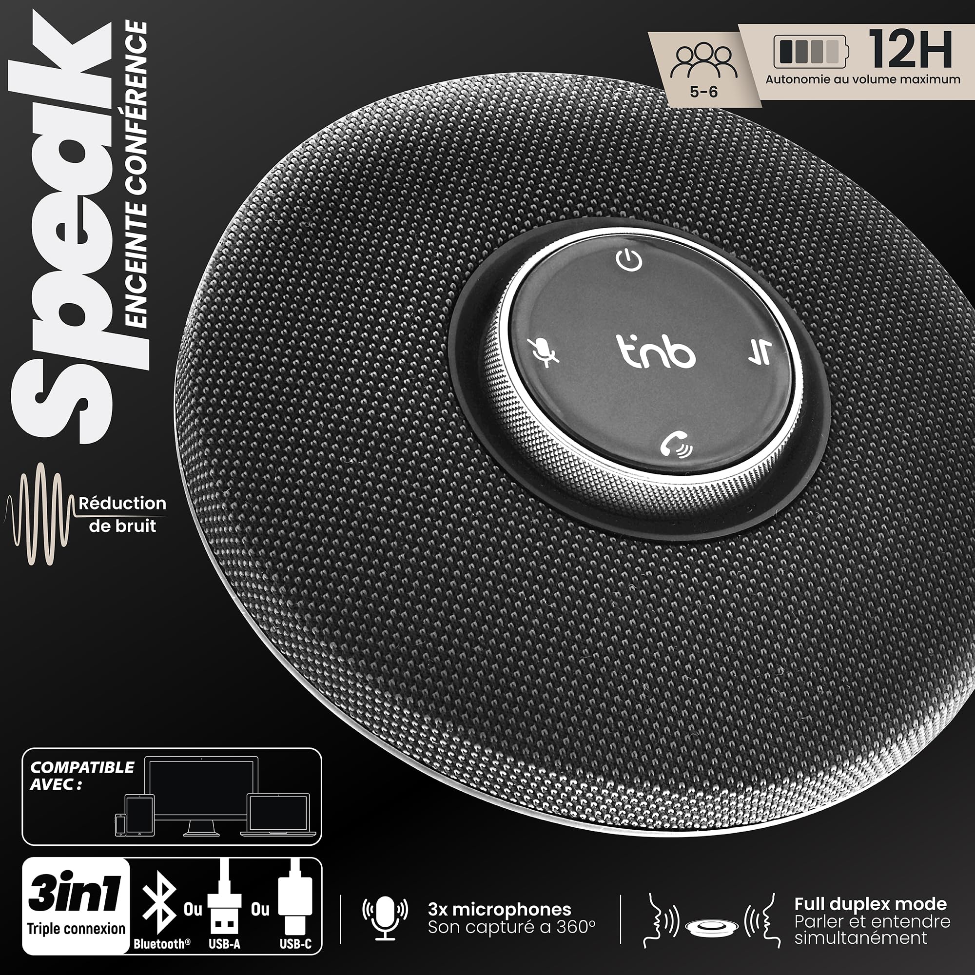 TNB High-quality Professional Wireless Speaker Bluetooth or Wired USB-A/USB-C Connection FULL DUPLEX Technology