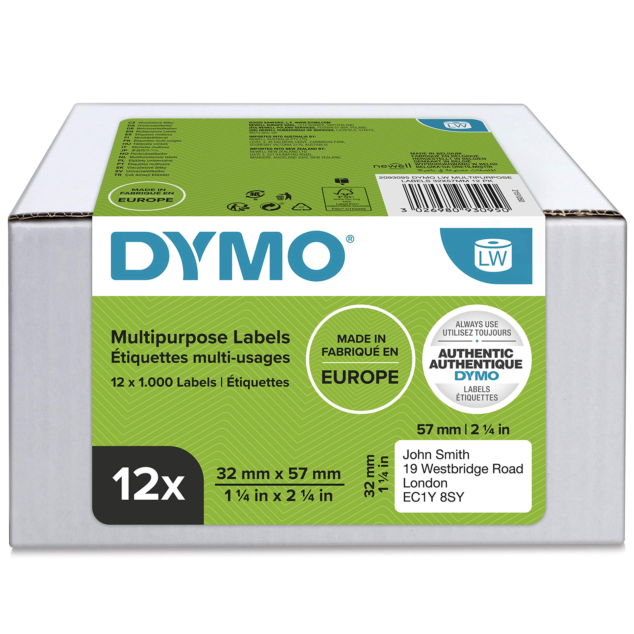 DYMO Etiquettes LabelWriter 12 x 1000 étiquettes