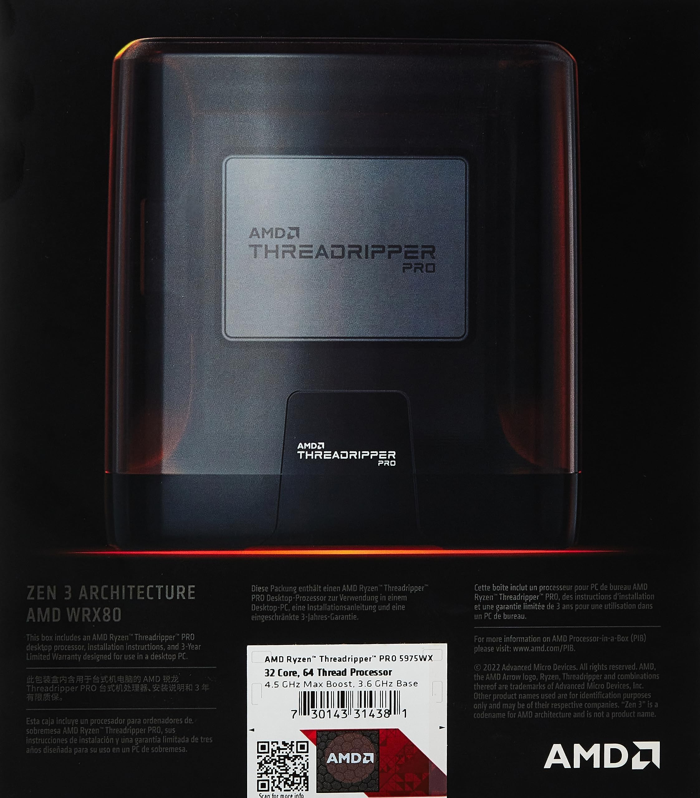 AMD Ryzen Threadripper PRO 5975WX 4.5GHz sWRX8 32C/64T 280W 144Mo BOX