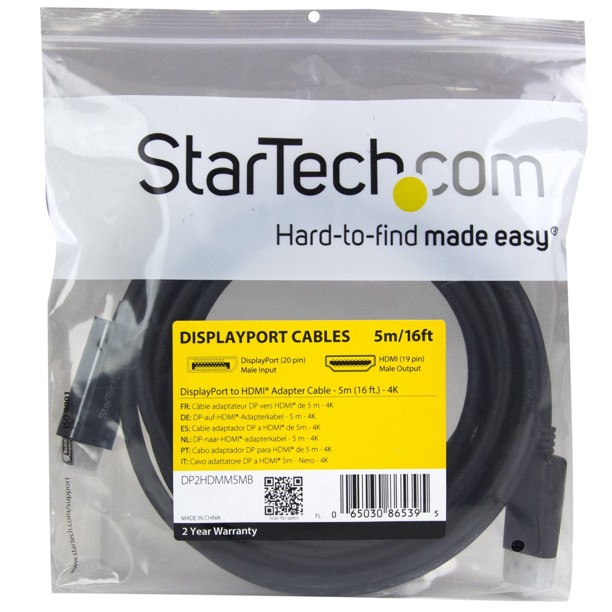 5m DisplayPort to HDMI Converter Cable