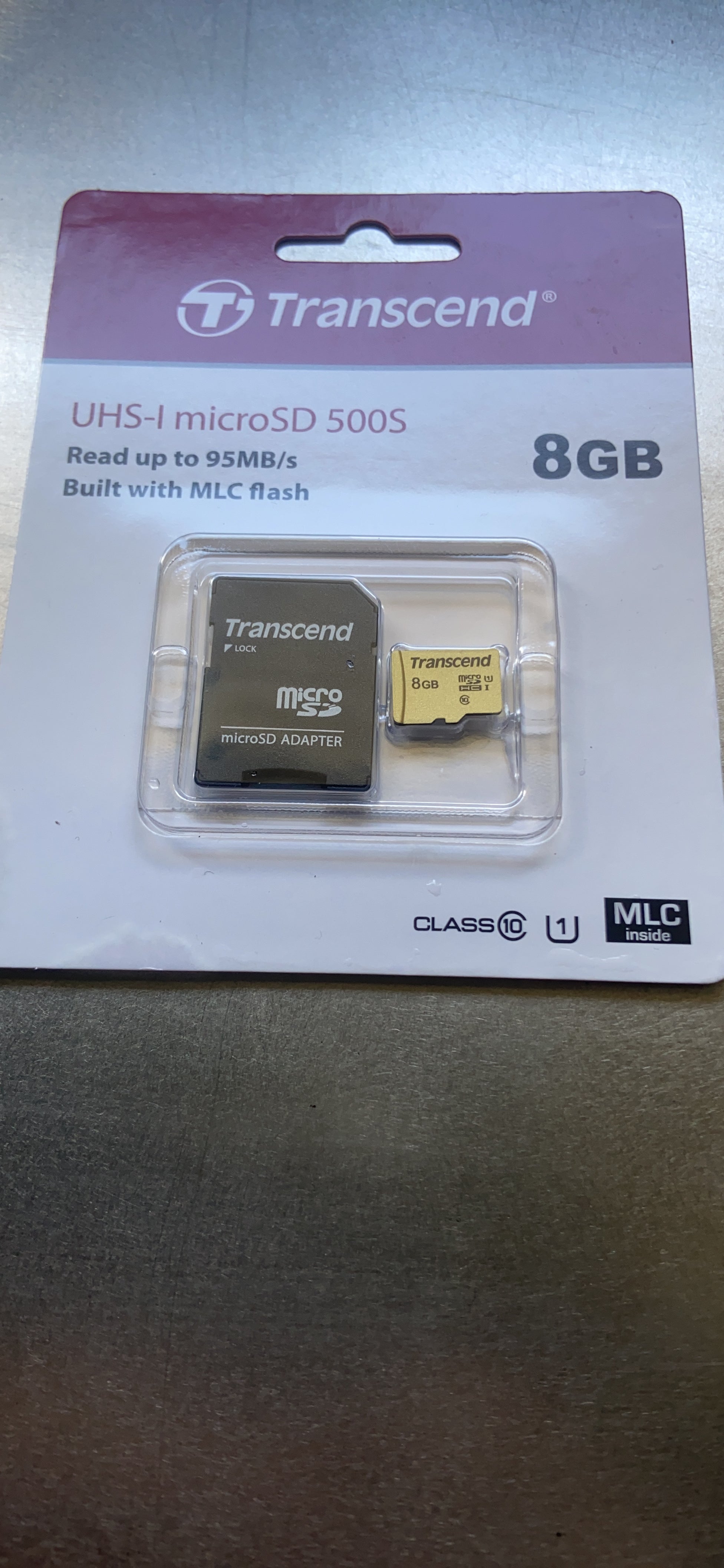 TRANSCEND Carte micro SDHC UHS I 500S Class 10 8 Go adaptateur SD inclus